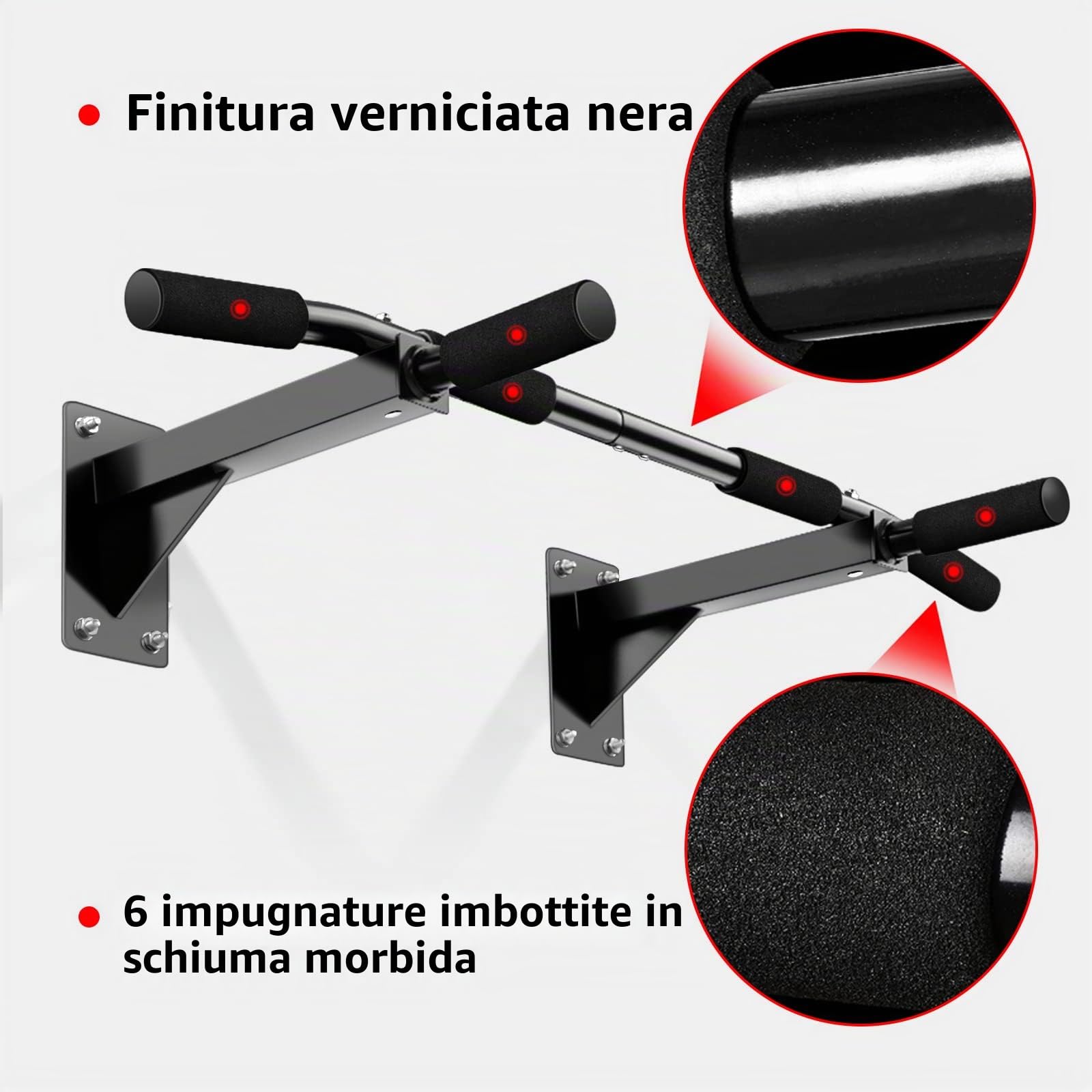 Muro Barre per Trazioni, Barra per Trazioni Montata a Parete con Maniglie Antiscivolo, Montaggio a Parete Sbarra Trazioni, Pull Up Chin Up Bar per Casa Fitness Palestra Allenamento Sollevarsi