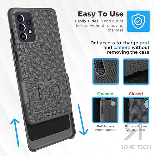 Miniatura 4 de Funda diseñada para Samsung Galaxy A52 con funda de clip para cinturón, funda de teléfono con función atril, color negro