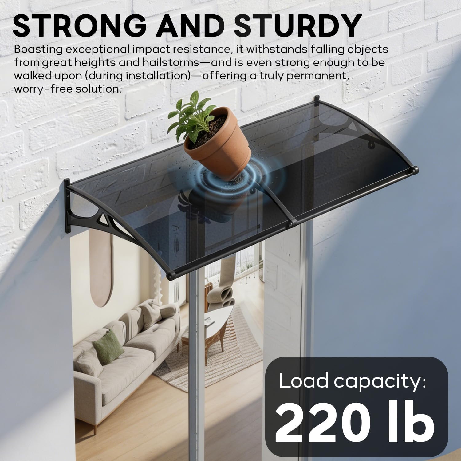 Awnings for Outside，Window awnings Exterior，Aluminum Bracket, Durable Polycarbonate Canopy，Rain & Snow Protection, for Entrance, Balcony, Garage-Smoke gray-60x80cm/24x32in
