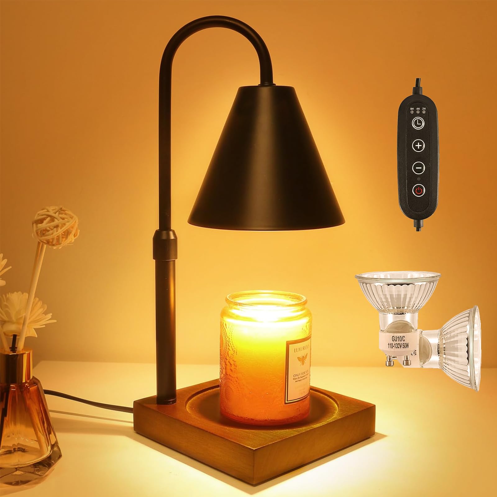 Candle Warmer Lamp with Timer, Electric Candle Warmers for Jar Candles, Birthday Gifts for Women Mom Her, Black Candle Warmer Lamp Adjustable Height, Women Gifts Ideas, Home Decor for Bedroom