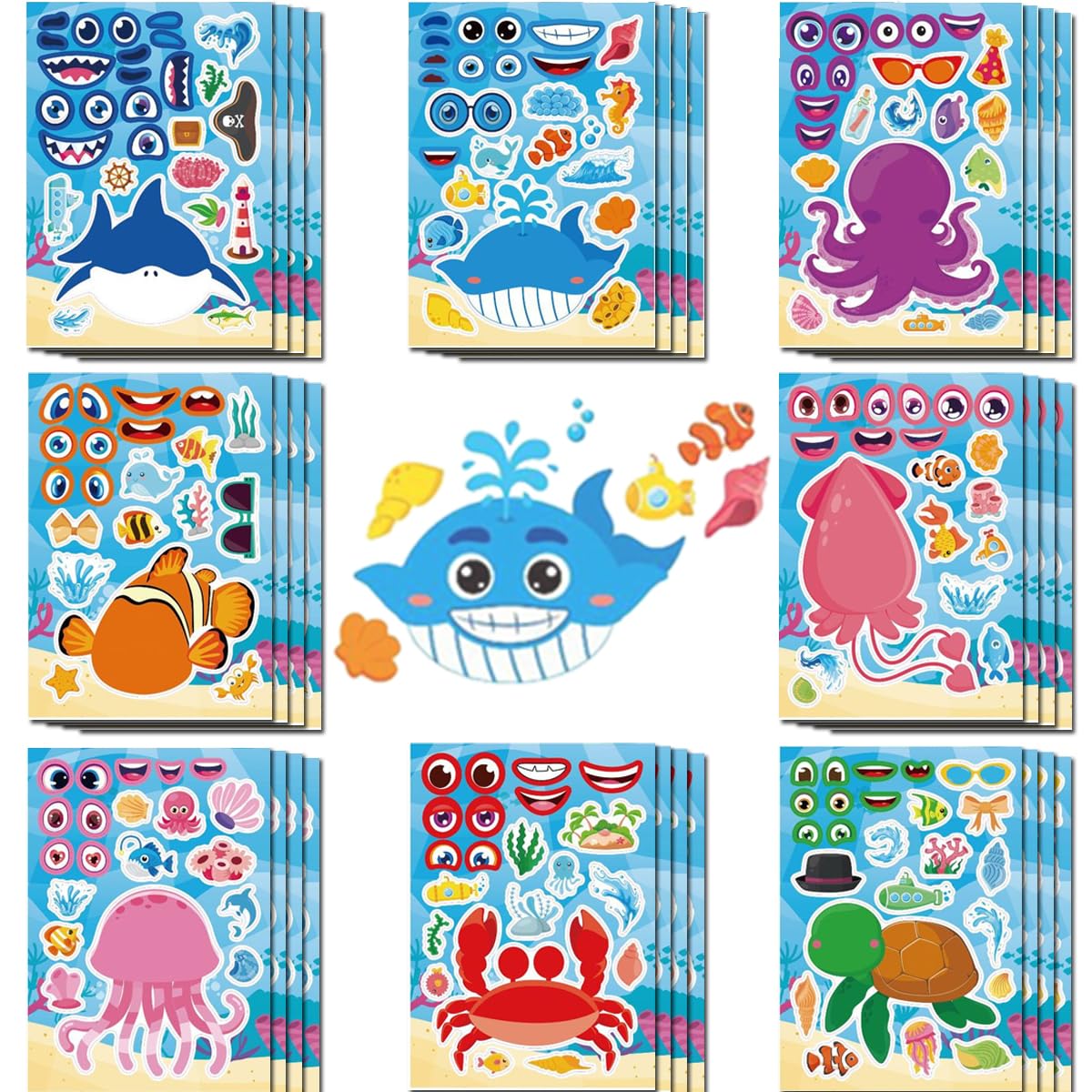 Vicloon Adesivi 3D, 22 fogli di varietà di adesivi gonfi, oltre 550 adesivi, per feste, regali gratificanti, scrapbooking, inclusi animali, pesci, dinosauri