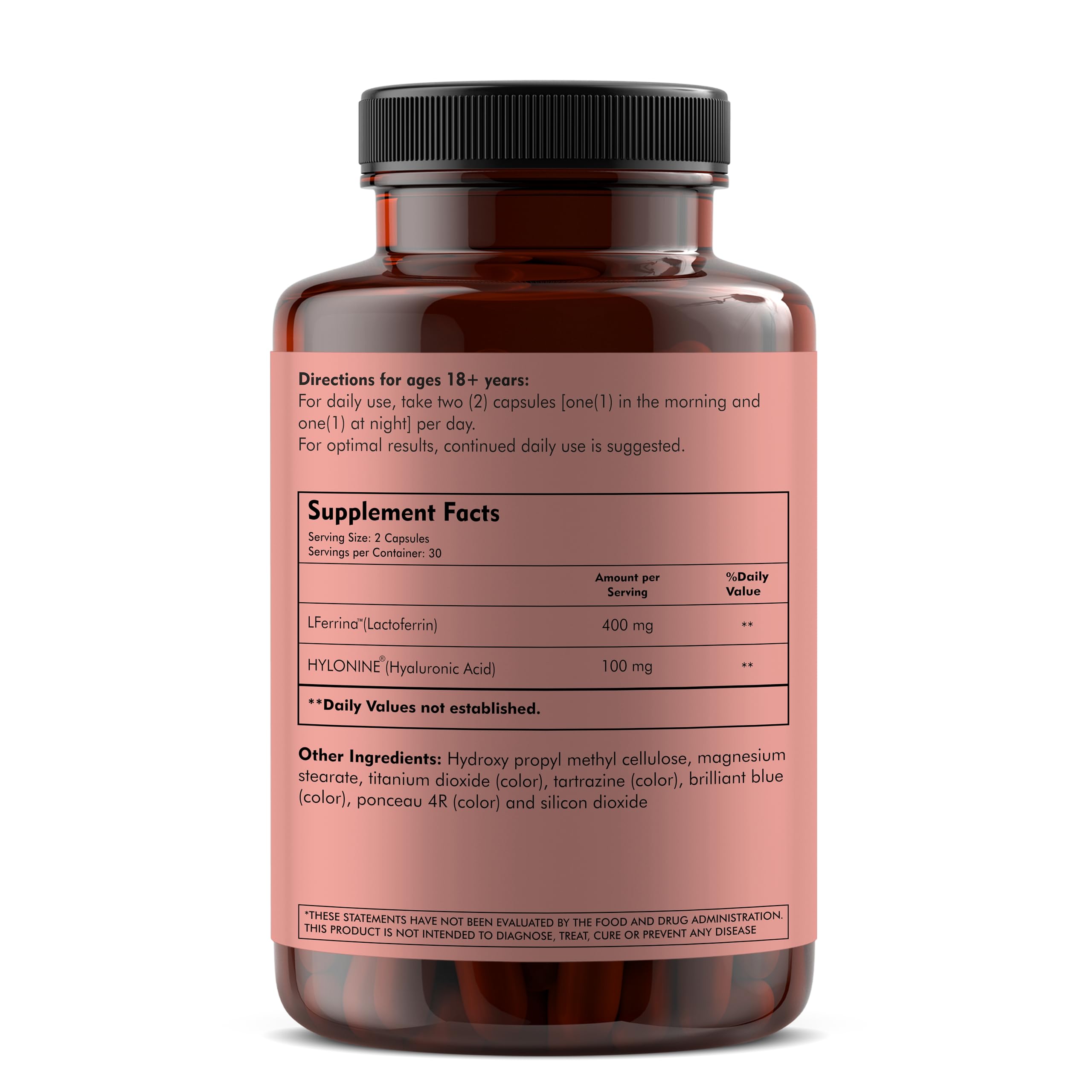 Lactoferrin Supplement with Hyaluronic Acid for Men & Women | Boosts Immunity, Replenish Skin, Enhance Elasticity, Promotes Skin Health, Reduces Dryness, Flawless Radiant - 60 Veg Capsules — Amazon image 4