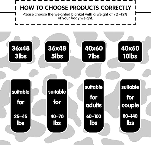 Miniatura 6 de yescool - Manta con peso de 3 libras, manta de regazo con peso refrescante con estampado de vaca para dormir, manta con peso de regalo para personas