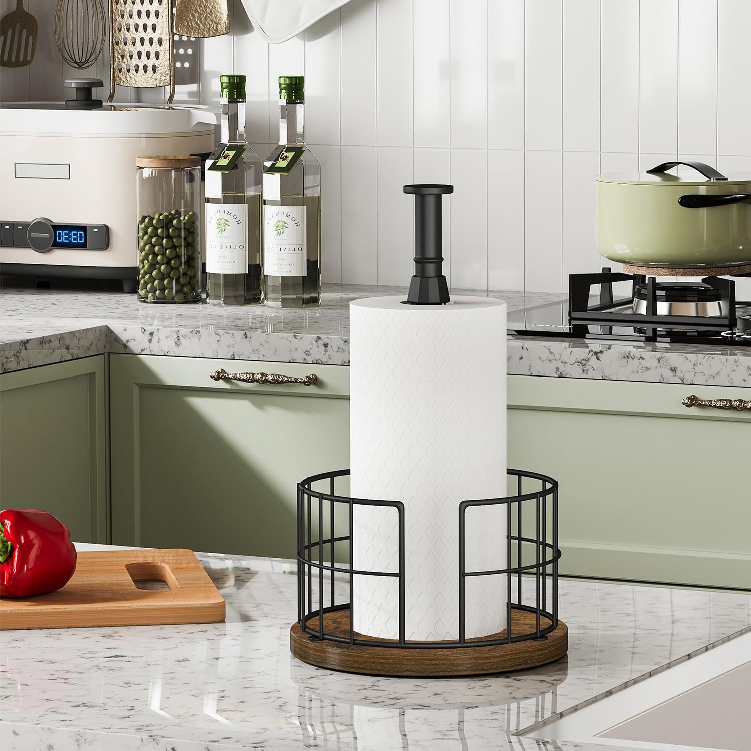 YINMIT Paper Towel Holder Countertop, One-Handed Tear Farmhouse Paper Towel Stand, Roll Paper Towel Stand Weighted, Paper Towel Holders with Ratchet Large, for Kitchen Essentials
