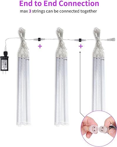 Miniatura 4 de Blingstar Luces de lluvia de meteoritos moradas, luces de Navidad de 16 pulgadas, 360 LED, 10 tubos, luces de lluvia impermeables para exteriores,