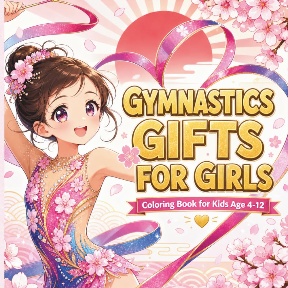 Gymnastics Coloring Book for Girls Ages 4-12: 60 Cute Japanese Kawaii Anime Style Pages with Rhythmic Gymnasts, Cherry Blossoms, and Magical Scenes | Large Square Format