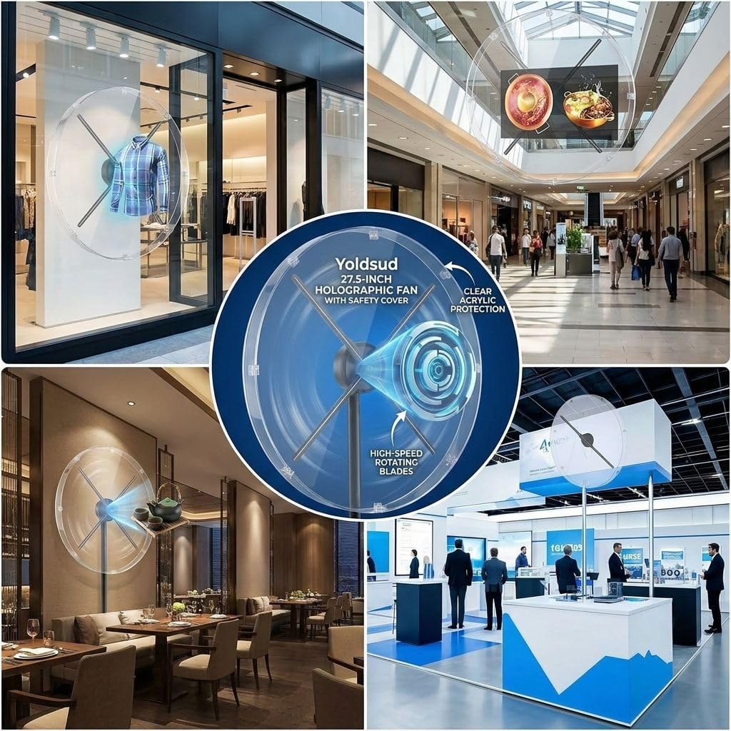3D Hologram Fan Projector 27.5 Inch WiFi Holographic Advertising Display , Bluetooth Audio - 1500 Video Library for Business Store Holiday Events