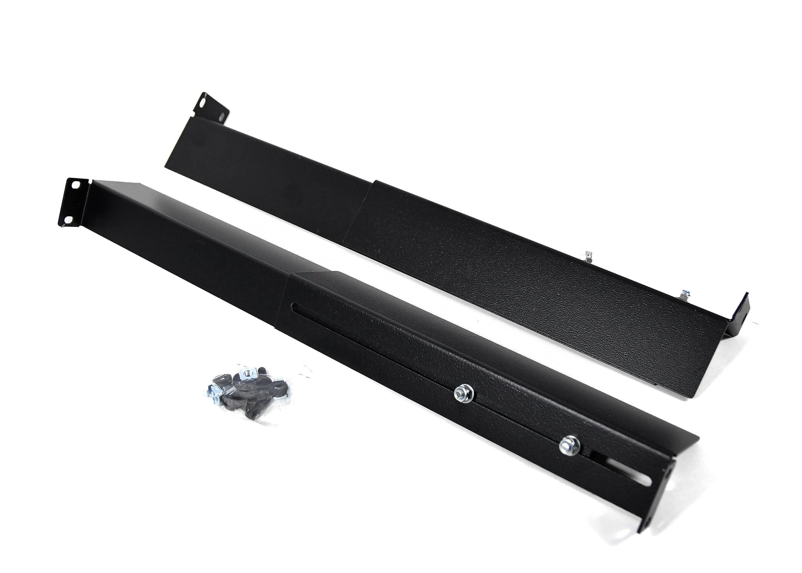 Cobox kit de 2 équerres pour Rack 1U, 19" - Profondeur Réglable : Min. 490mm - Max. 630mm. Kit de 2 Rails en « L » pour Baie et Coffret Informatique 19 Pouces 1U, Ajustable. Couleur Noir