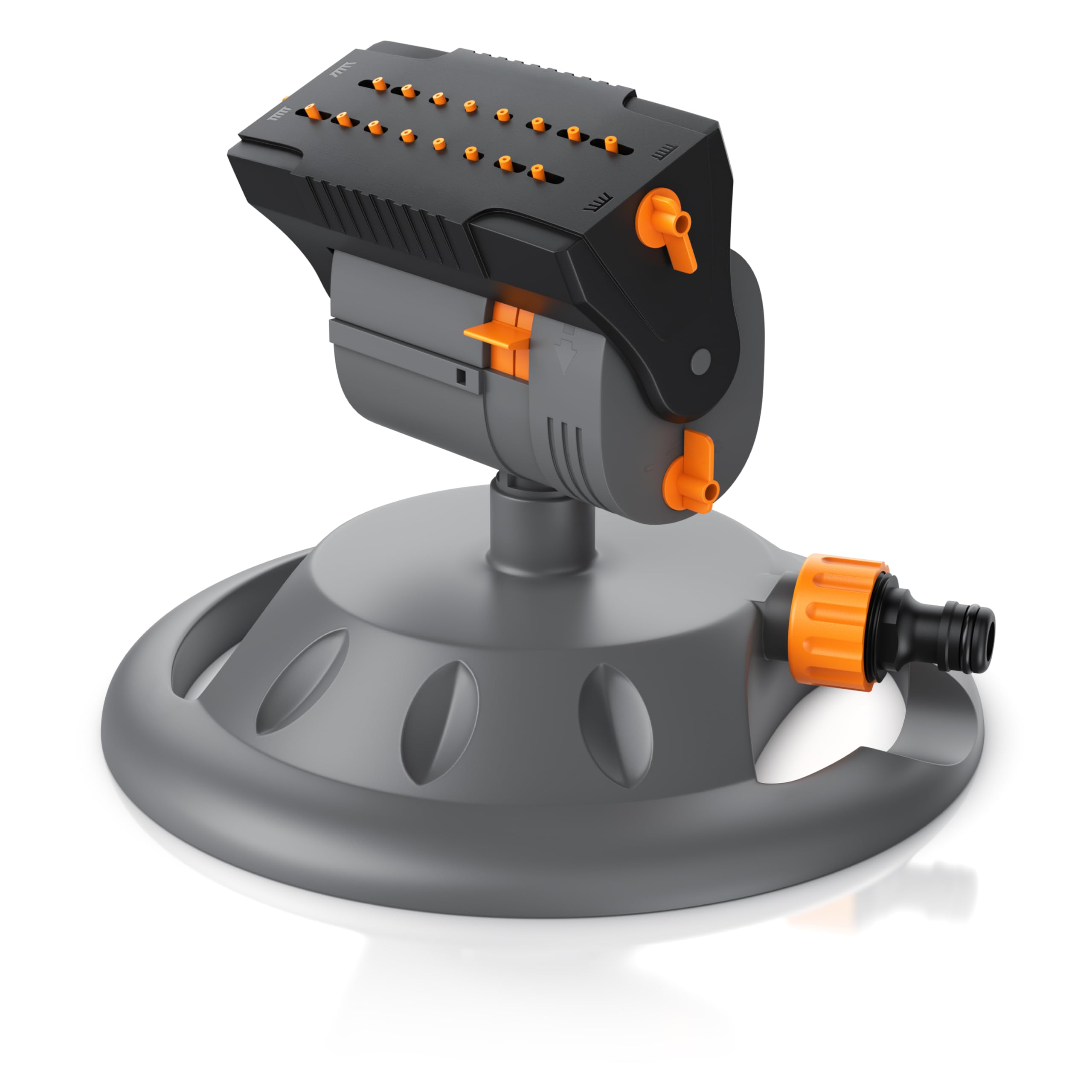 Brandson - Garten Rasensprenger 3/4 Zoll 16 Düsen - Gartensprinkler mit Standfuß – Oszillation-Funktion – Einstellbarer Sprühwinkel kleine Fläche große Flächen – Inkl Adapter 1/2 Zoll