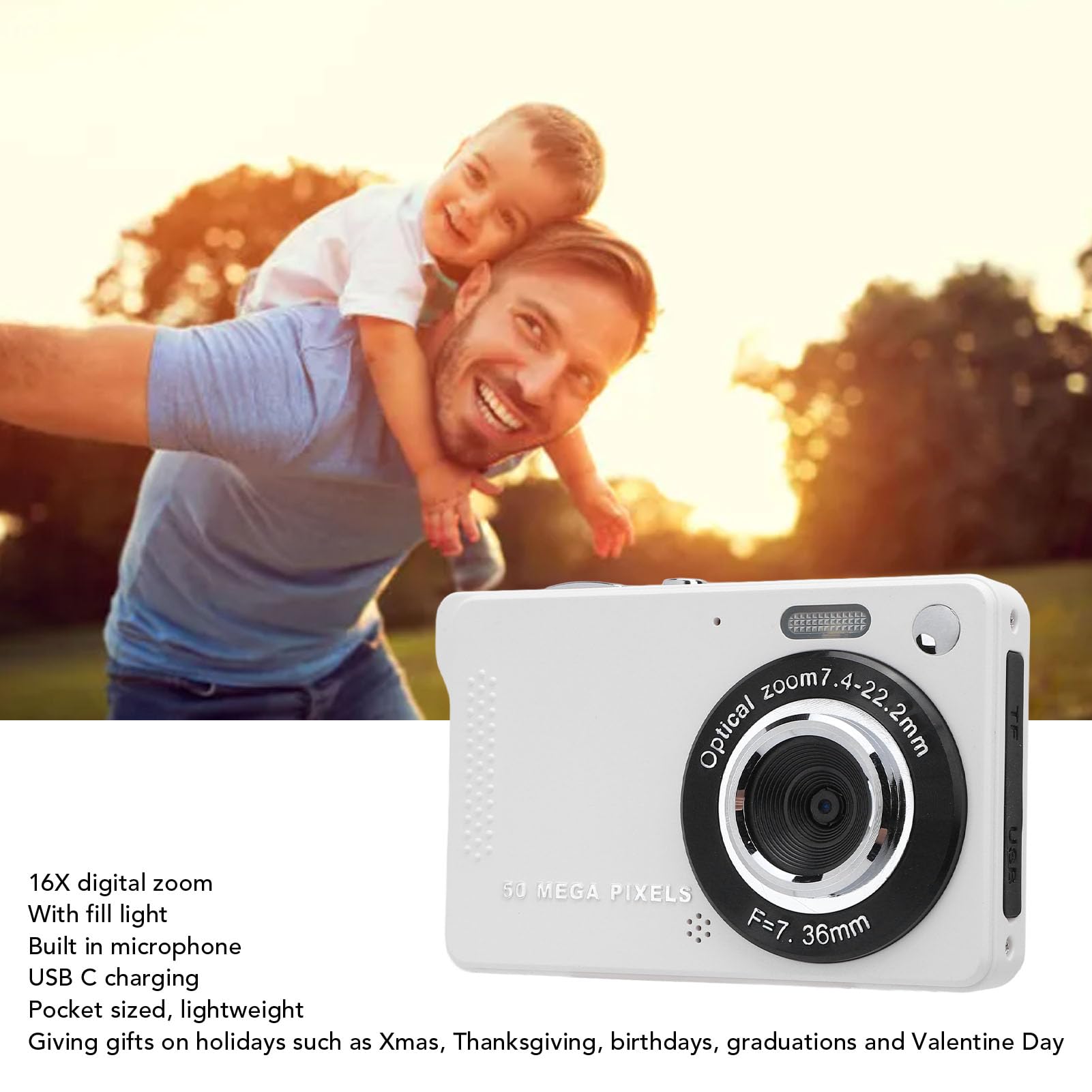 fotocamera, Videocamera for vlogging 1080P con schermo a colori IPS da 2,8 pollici, zoom digitale 16X, fotocamera compatta Point Shoot(32GB)