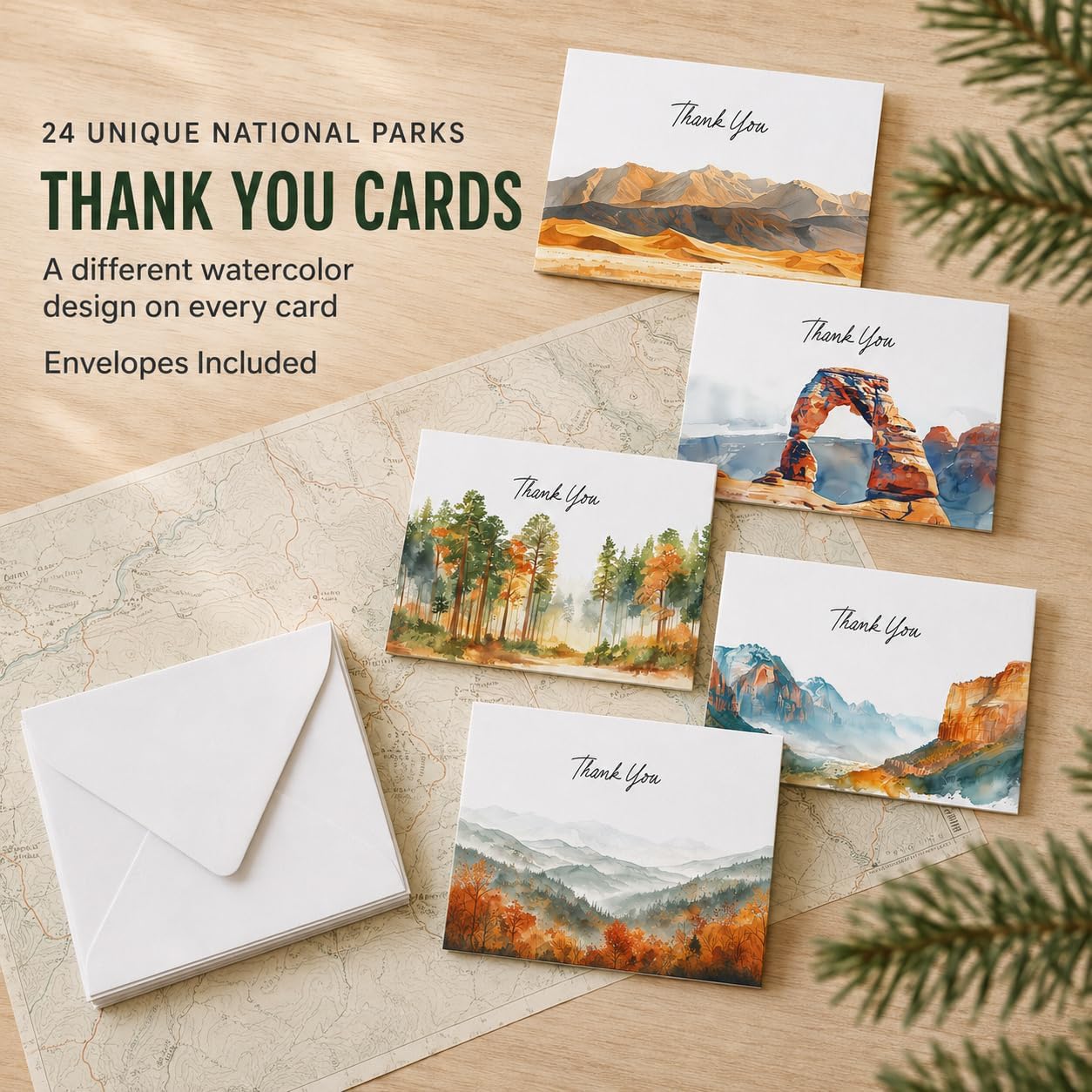 National Park Inspired Stationary Thank You Cards - 24 Different Parks - With Envelopes - Gift image 2