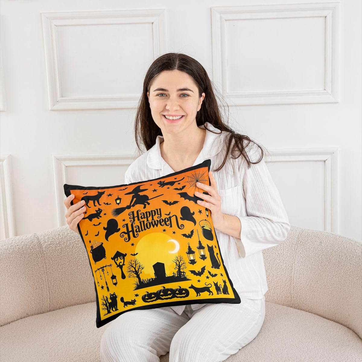 Homewish Happy Halloween Confezione da 4 federe per cuscino 45,7 x 45,7 cm