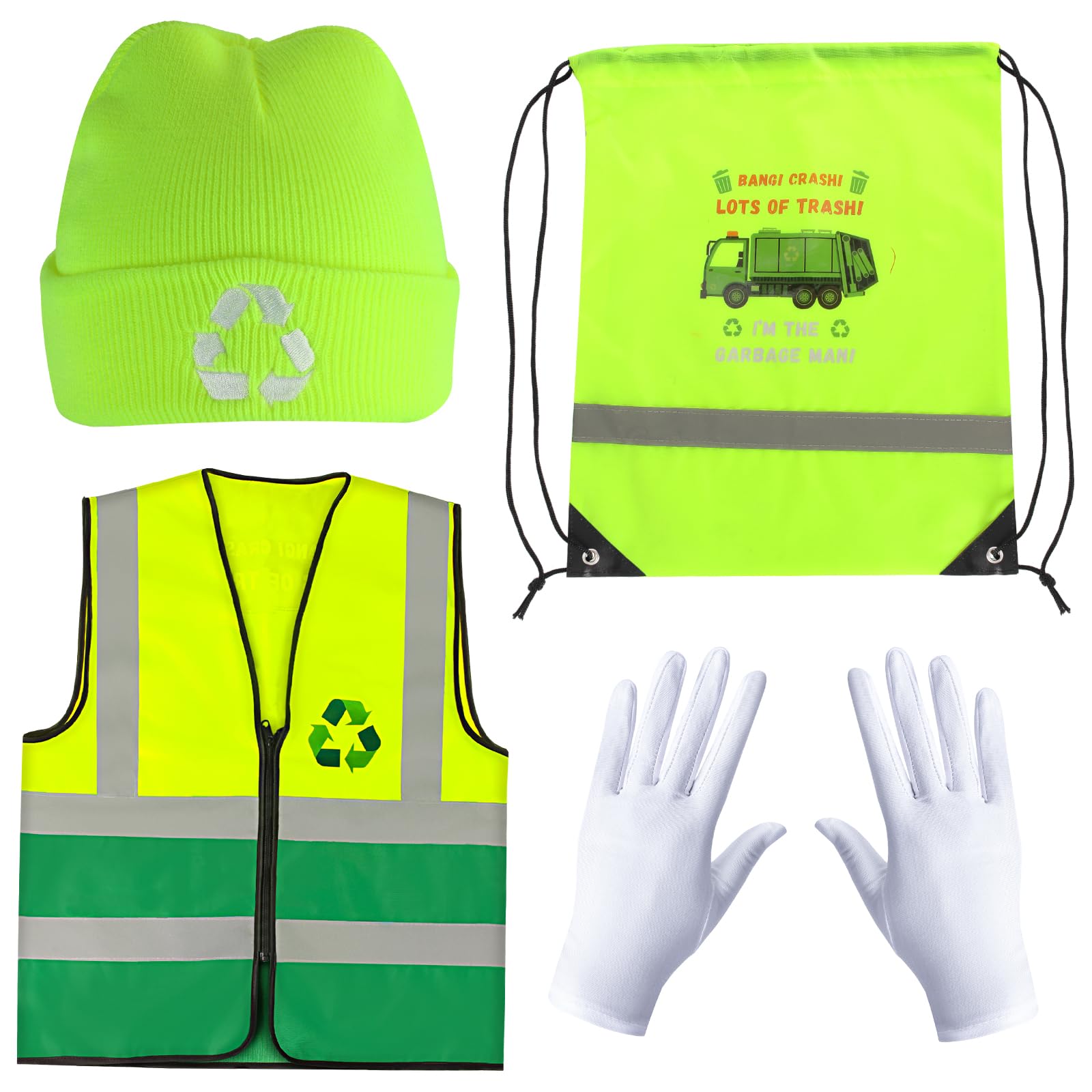 Kyson Garbage Man Costume Waste Management Recycle Trash Costume Accessories Set Sanitation Worker Dress up for Men Women