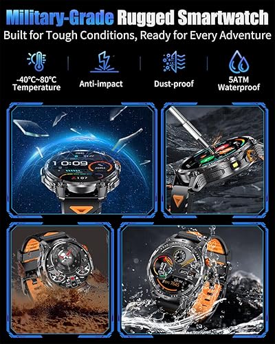 Miniatura 5 de Relojes inteligentes militares para hombres, reloj inteligente de pantalla grande HD de 1000 mAh/1.7 pulgadas, linterna LED, responder/hacer