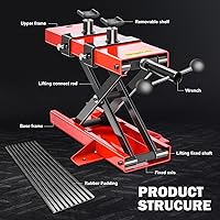 Vista 2 de DNA Motoring - Soporte elevador de tijera de acero para moto y ATV, con sillín y almohadilla de goma, 2 en 1, 1100 libras (500 kg), rango