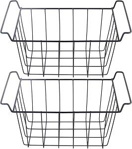Freezer Baskets for Chest Freezer, Freezer Organizer Bins, 2 Pack Adjustable Hanging Deep Chest Freezer Organizer Freezer Wire Storage Basket for Refrigerator Shelves (15.35 * 7.87 * 7.87in)