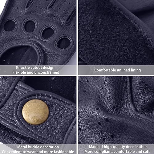 Miniatura 2 de Harssidanzar Guantes de conducción de piel de ciervo para hombre, guantes de motocicleta sin forro para hombre