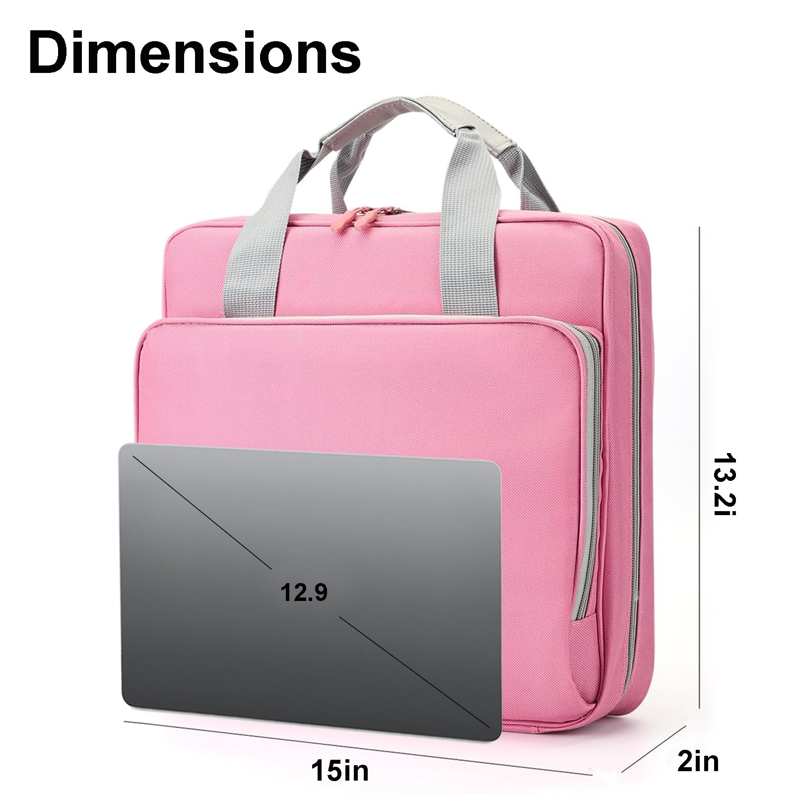 Carpeta con cremallera de 3 anillos de 2 pulgadas, carpeta con correa, capacidad para 500 hojas y múltiples bolsillos para la escuela y la oficina (rosa)