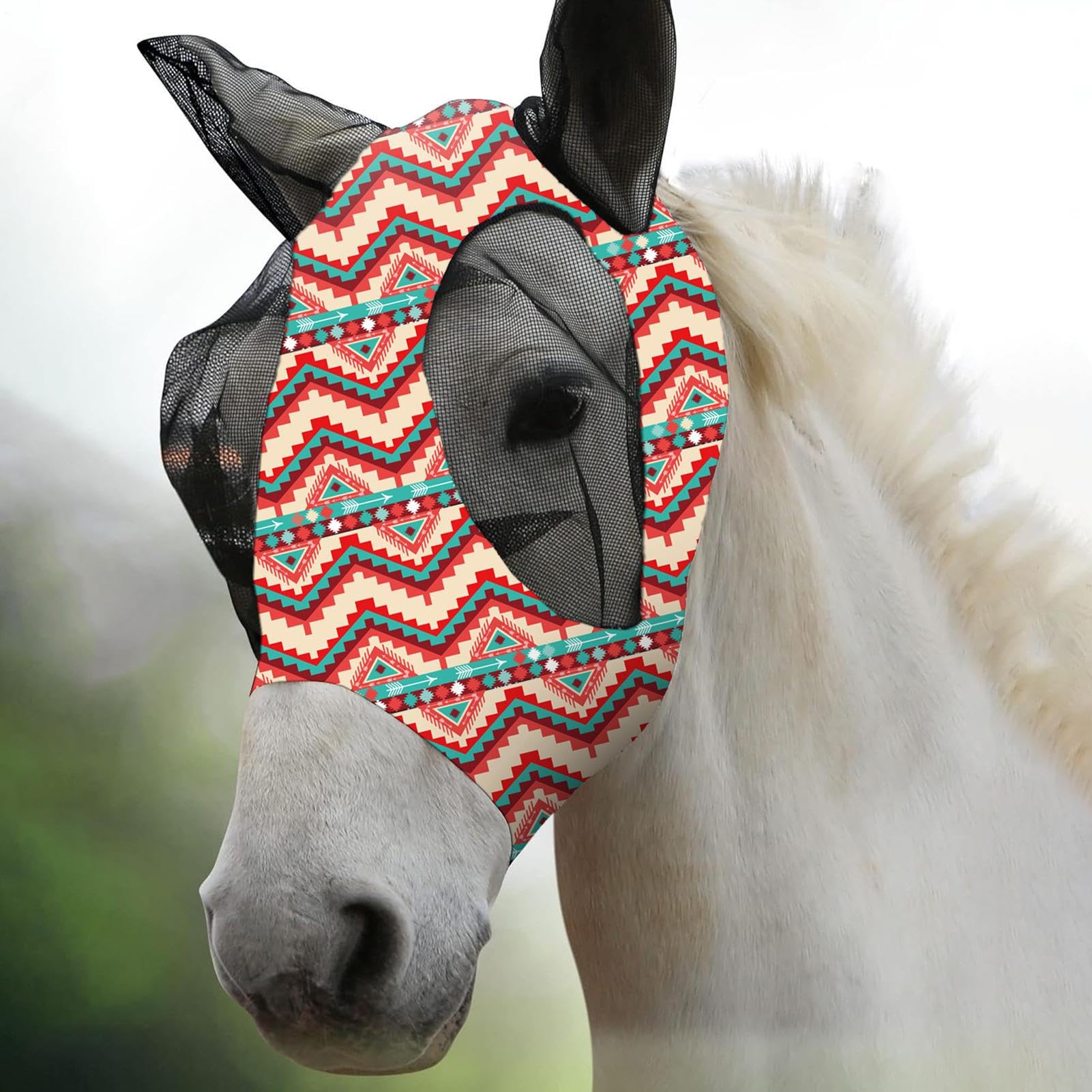 Máscara antimoscas para Caballo, máscara Protectora para Moscas, con protección para los oídos, Cubierta de Nariz COB, protección UV Transpirable para el Uso de competición de equitación