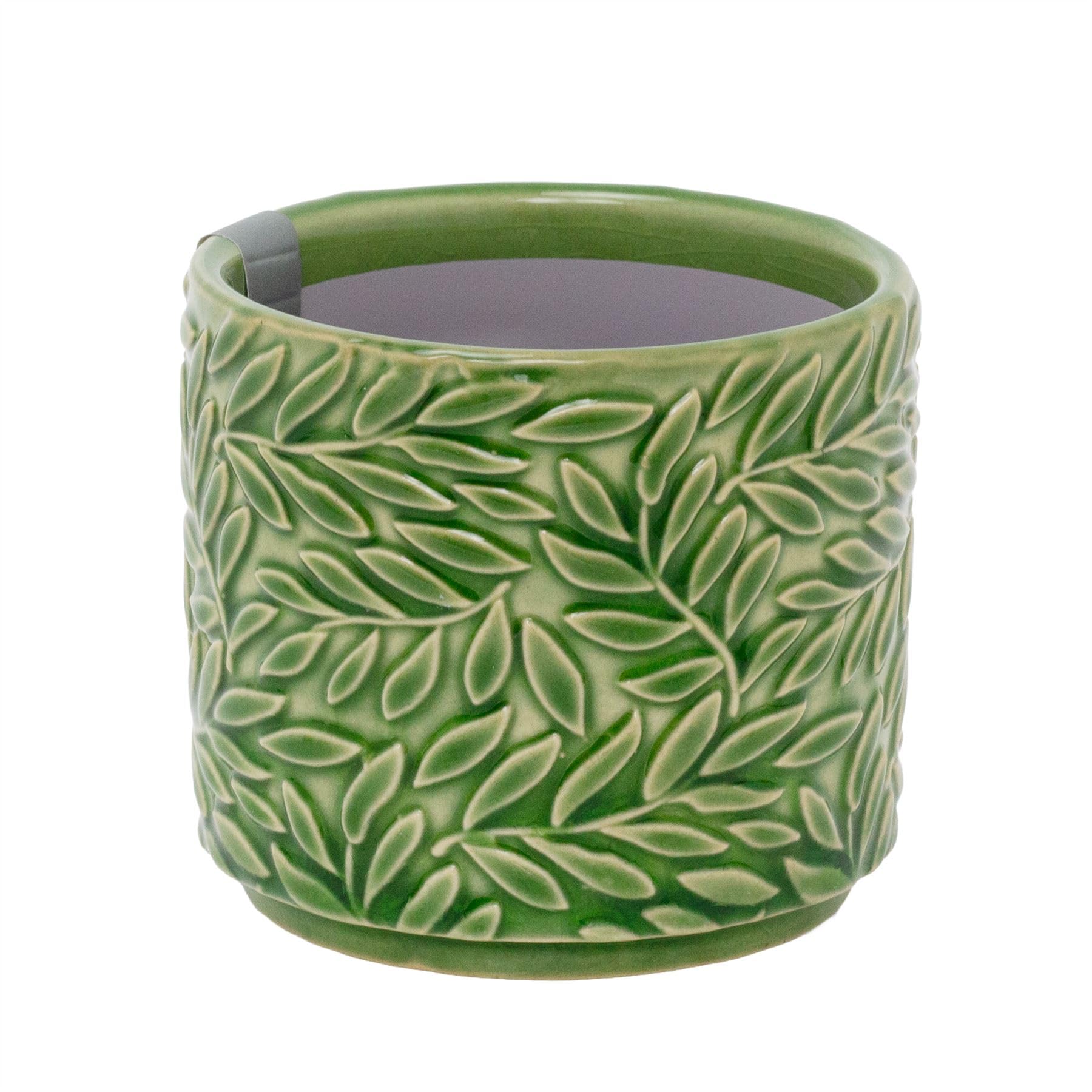 Carousel Home Green Mini Willow Stoneware Plant Pot, 7Cm Small Ceramic Planter Cachepot For Succulents, Herbs And Indoor Plants