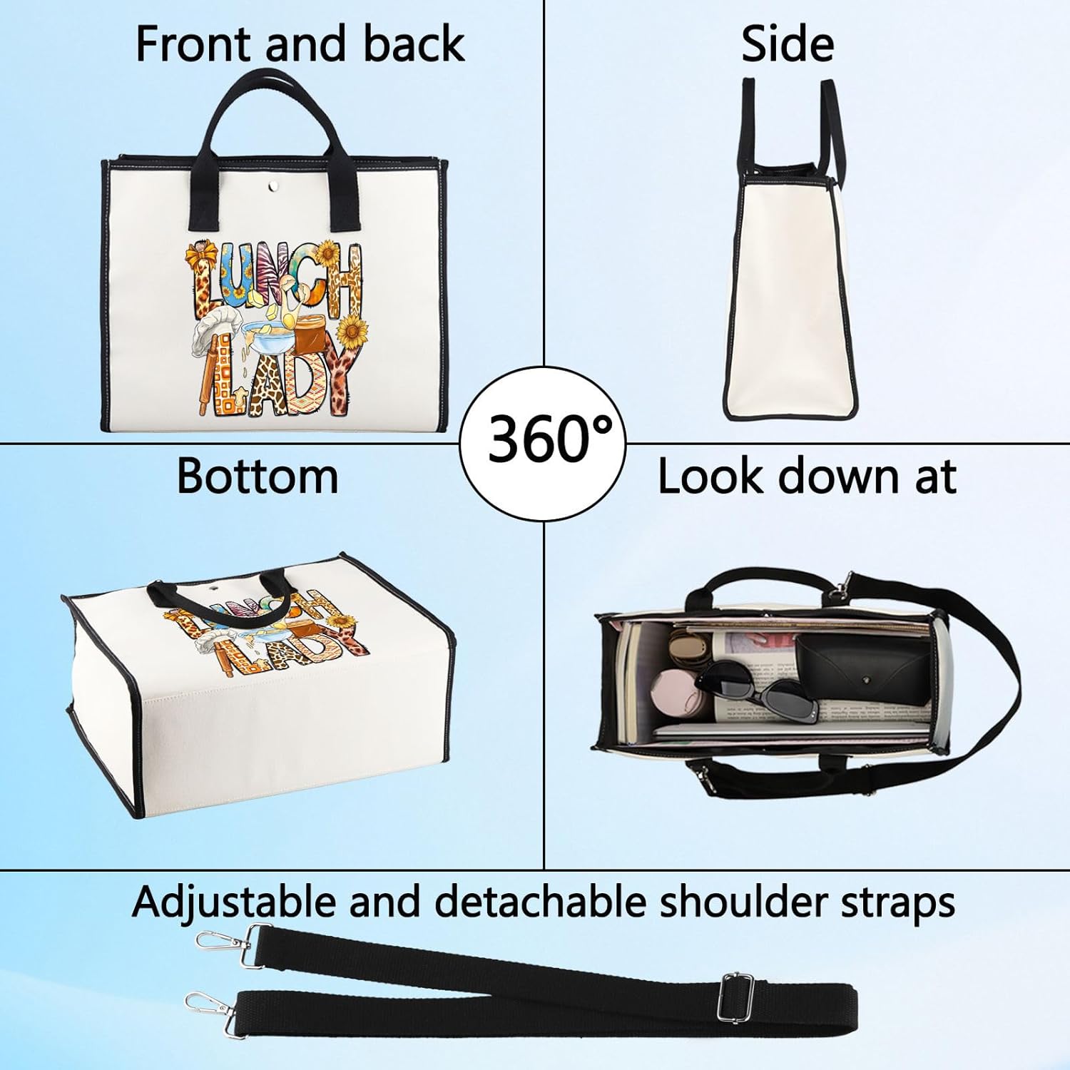 BWWKTOP Lunch Lady Tote Bag Lunch Workers Appreciation Gift Lunch Lady Shoulder Bag Lunch Mom Merch