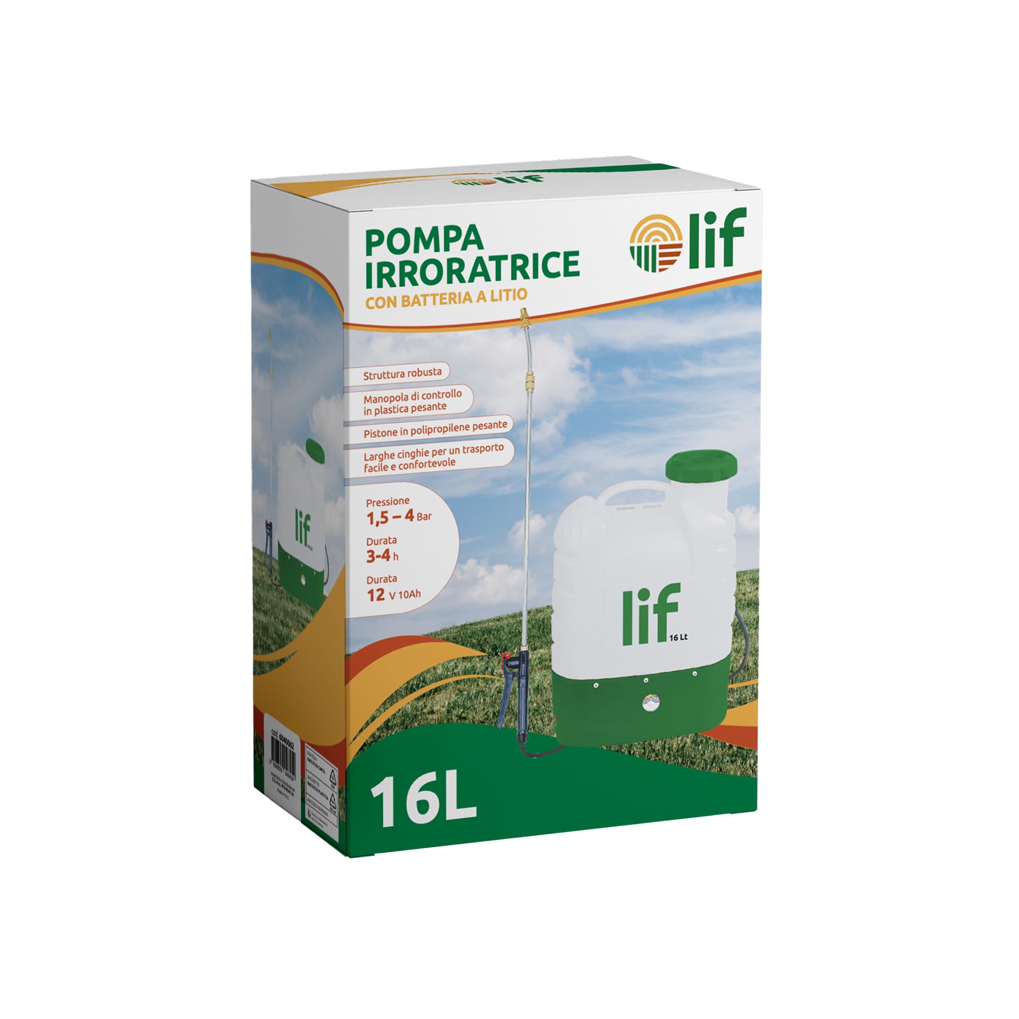 Pompa Irroratrice a Batteria Maya - Alta Capacità da 16 Litri e 12V, Lancia e Braccio Richiudibili, Ergonomica e Basso Consumo, Dimensioni Compatte con Caricabatteria Incluso