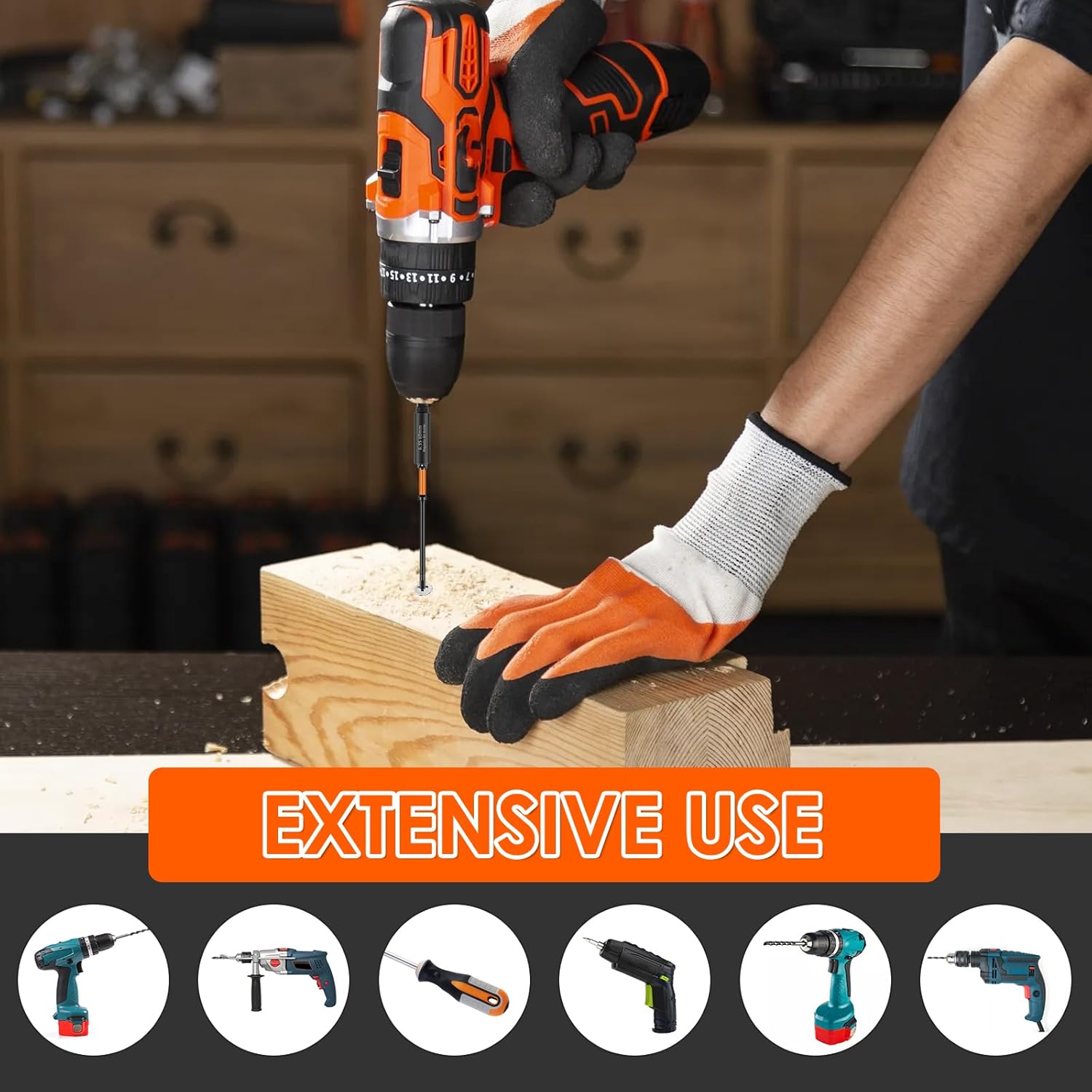 20PCS Impact Hex-Shank Drill Bit Set with Extension Socket, 4" Long Allen Wrench Hex-Bit Set Magnetic, Metric&SAE, S2 Steel 1/4" Hex Head with Storage Box