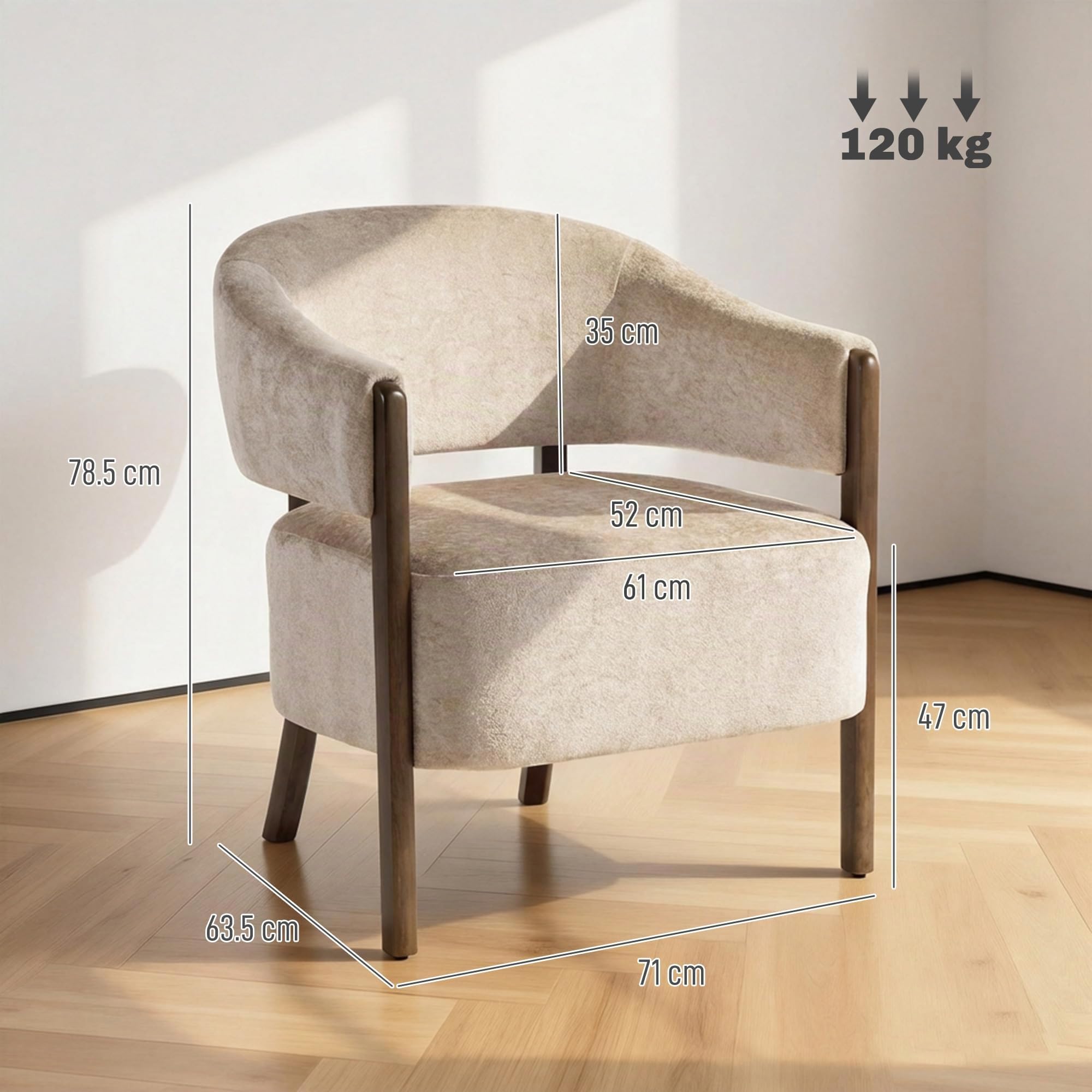 HOMCOM Poltrona Salotto Elegante in Ciniglia Poltroncina Moderna Beige | Struttura e Gambe in Legno Massello, per Soggiorno e Camera da Letto