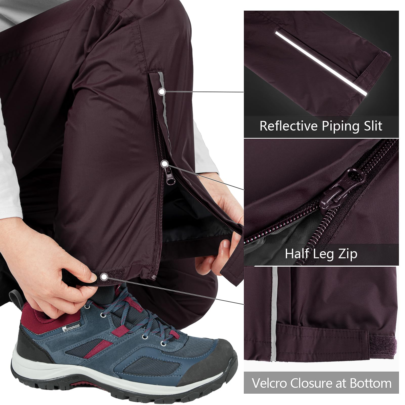 33,000ft Pantalon de Pluie Femme Respirant Imperméable Pantalon de Randonnée Coupe-Vent Résistant D'extérieur Pantalon de Trekking