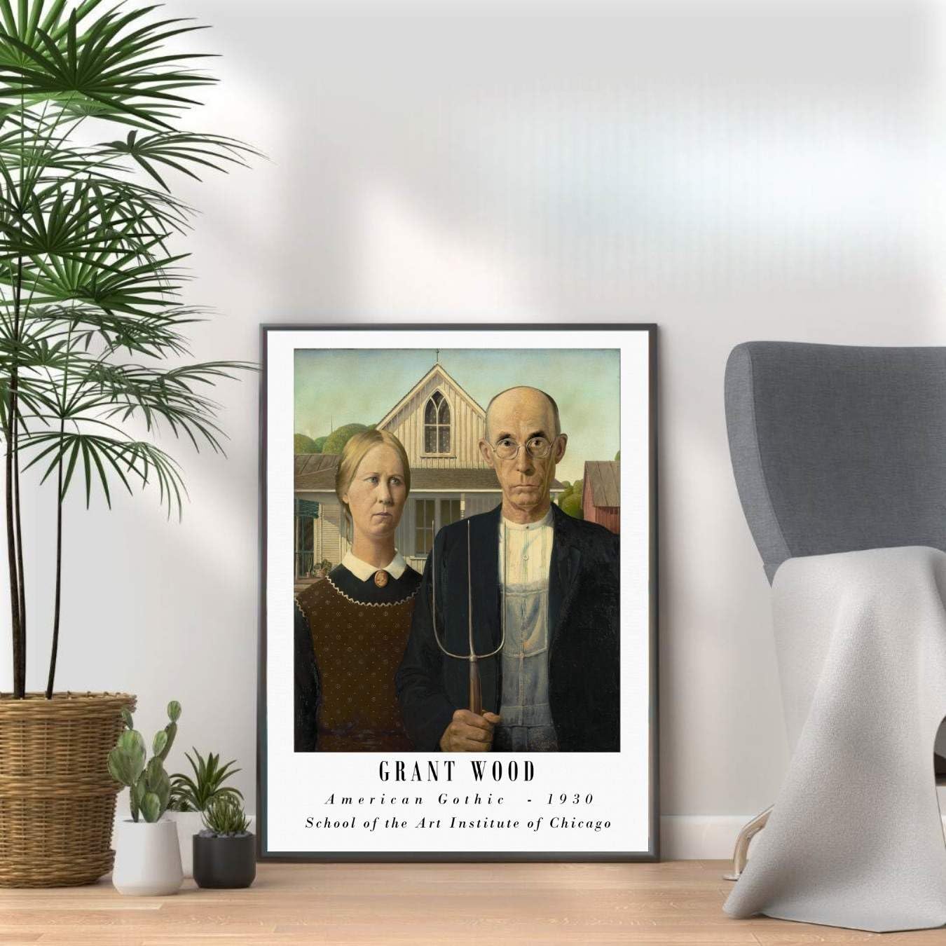 Grant Wood - American Gothic - 1930 print, Famous classic paintings, Iconic painters art work, A4 / A3 Home Decoration Wall Art Deco, Frame options available (A3 Print Only)