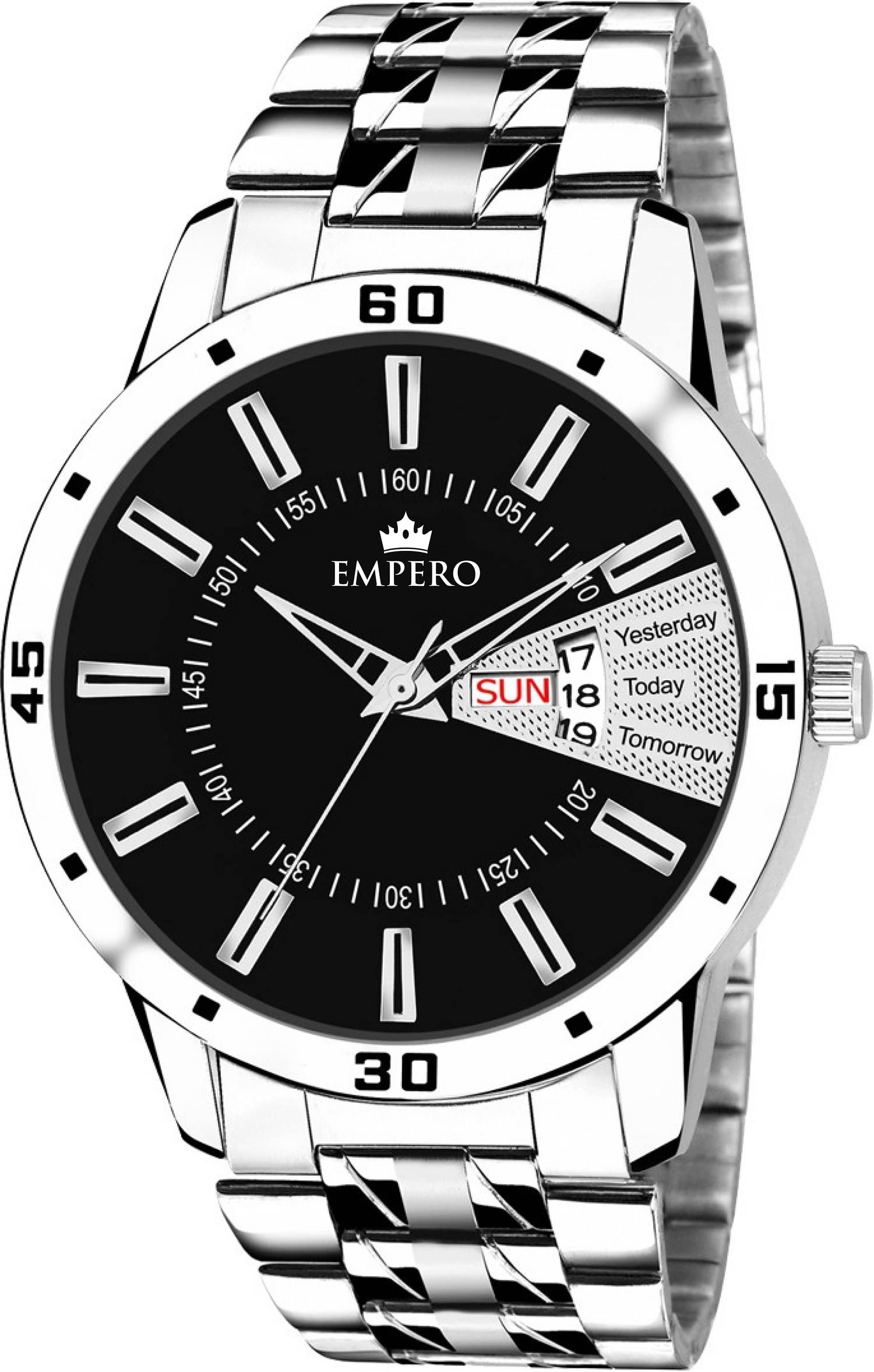 EMPERO-13 Silver Stainless Steel Day and Date Analog Mens Watch (Black) (B0C1NW47M5) Amazon Price History, Amazon Price Tracker
