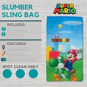Franco Slumber-Bags Kids Soft Lightweight 2 Piece Sleeping/Slumber Bag and Sling Bag Set