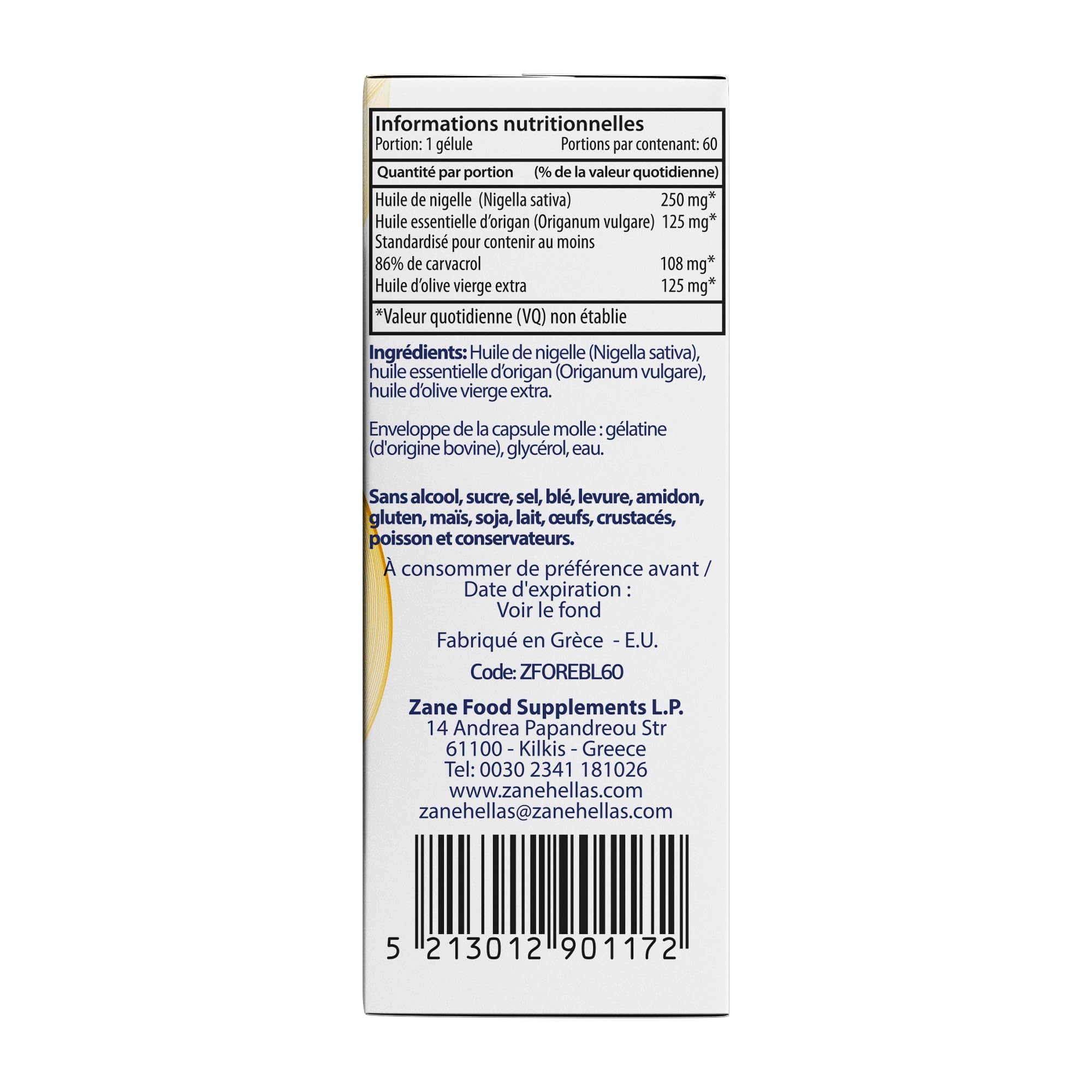 Zane Oregano Oil+ Gélules d'huile d'origan et d'huile de nigelle – avec carvacrol et thymoquinone – Complément alimentaire. Sans OGM, sans gluten – 60 gélules de Zane Vital.