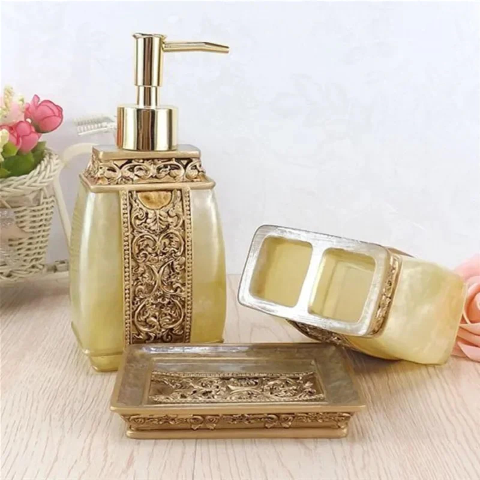 Conjunto De Accesorios De Baño Juego de accesorios de baño, conjunto de regalo, conjunto de baño de resina, jabonera, soporte for cepillo de dientes, accesorios de Ducha Accesorios Baño Set Completo(Y