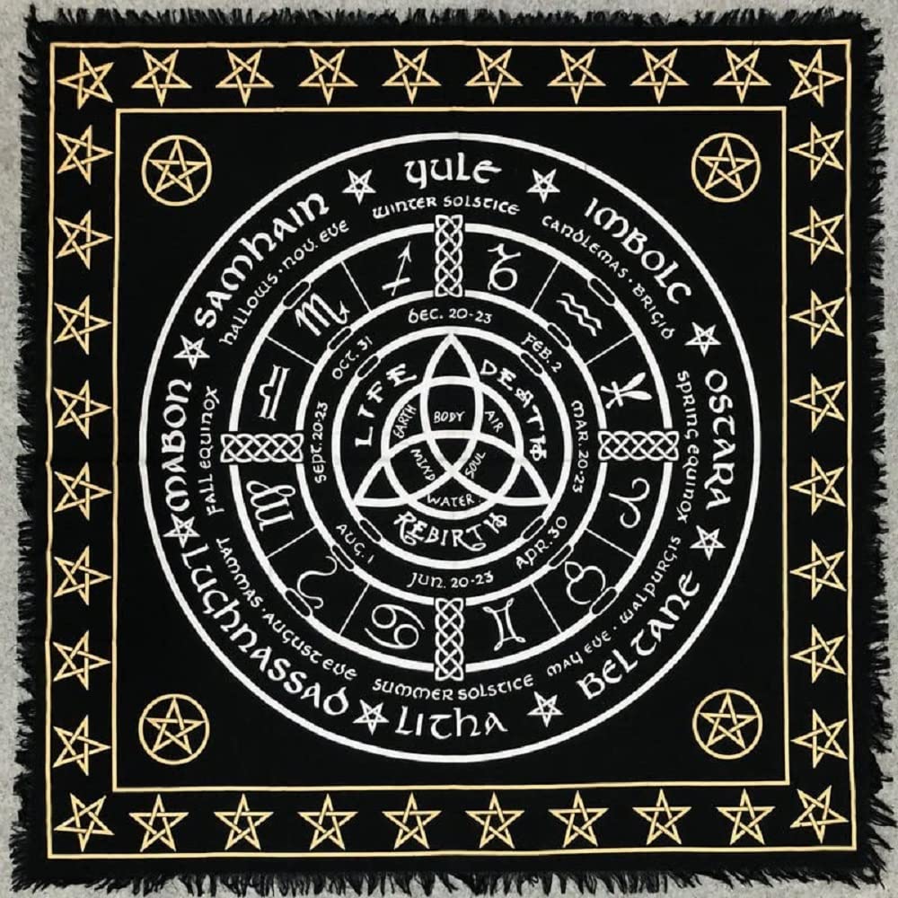 ART WORLD Altar Cloth Moon Phases Witchcraft Alter Tarot Spread Top Cloth Wiccan Square Spiritual Sacred Cloth (Medium (24x24 Inches), Pagan Wheel Gold Silver) (B09WK5287W) Amazon Price History, Amazon Price Tracker