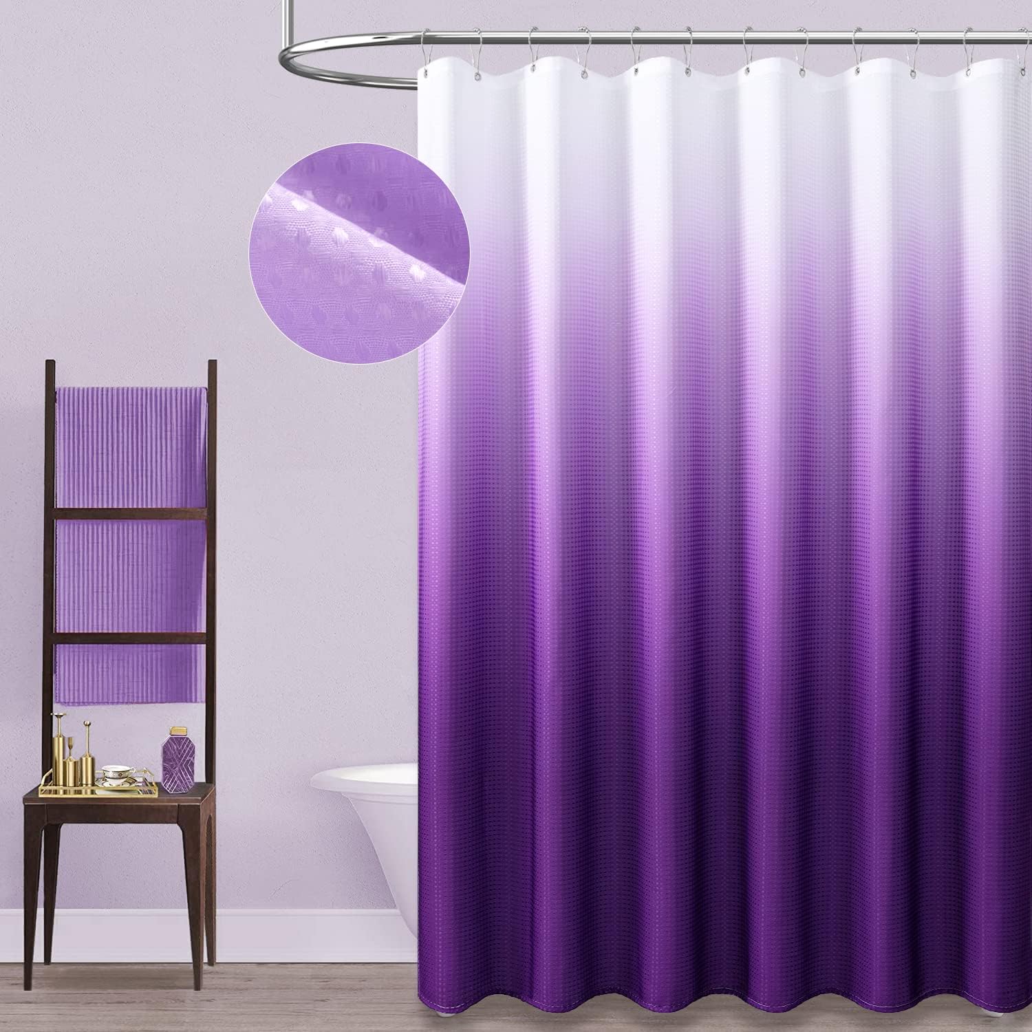Amazon.com: Dynamene Purple Fabric Shower Curtain - Ombre Waffle Weave ...