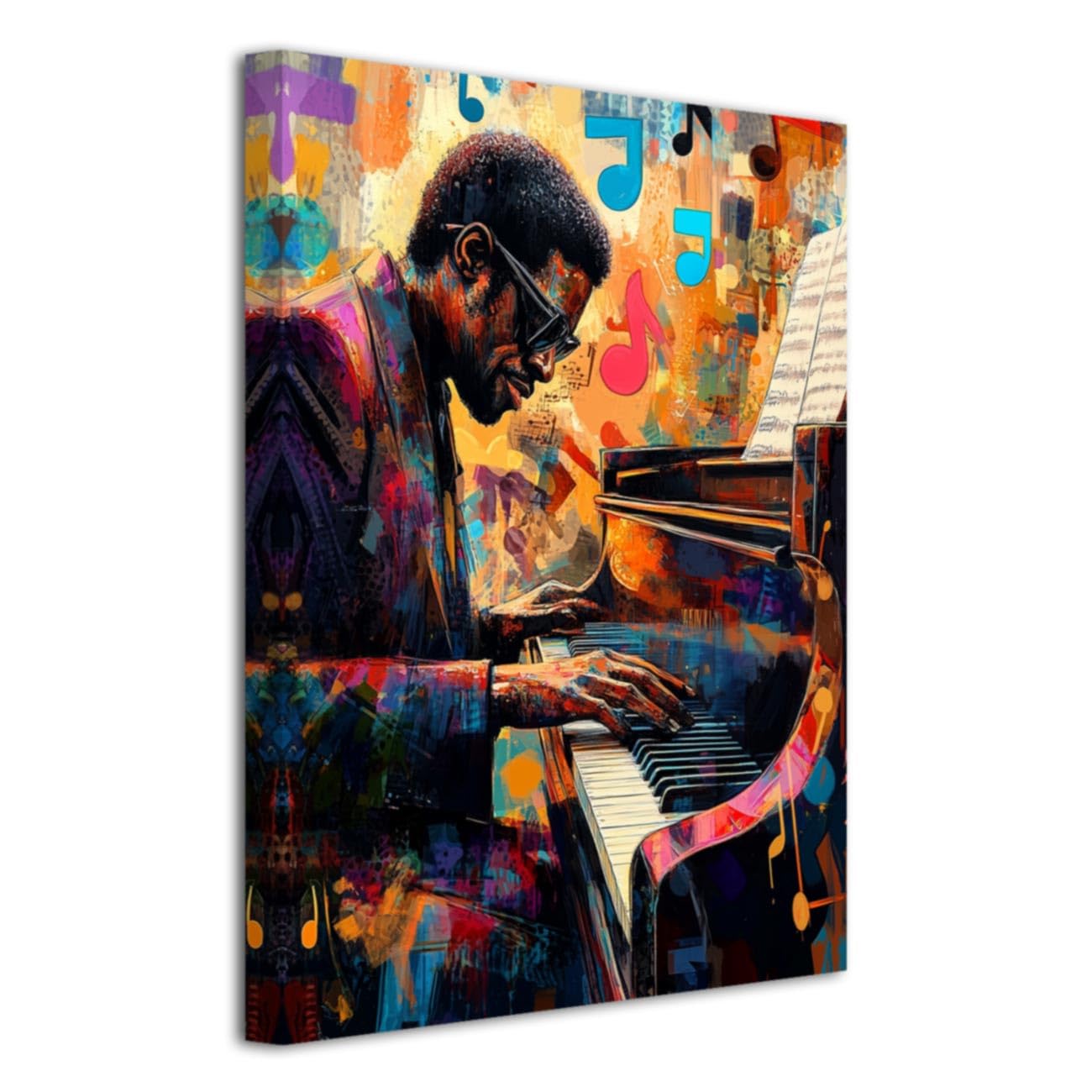 LZIMU Black Music Wall Art Abstract Jazz Wall Decor African American Painting Black Man Poster Prints Musical Theme Decor for Men Room Framed (Magenta, 24L x 16W)