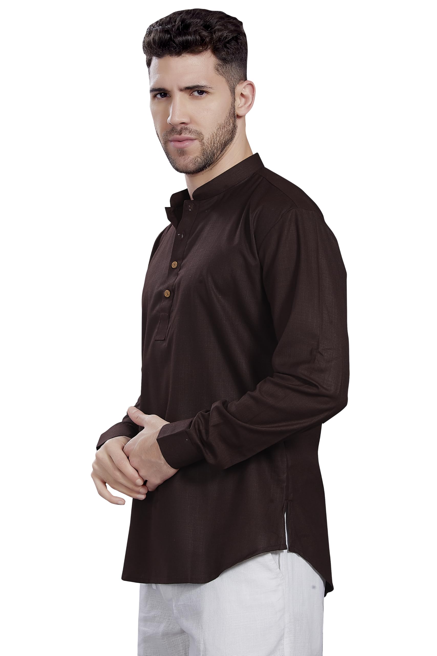 Divisive Men's Cotton Relaxed Fit Short Kurta (Dkrt844_L_Coffee)