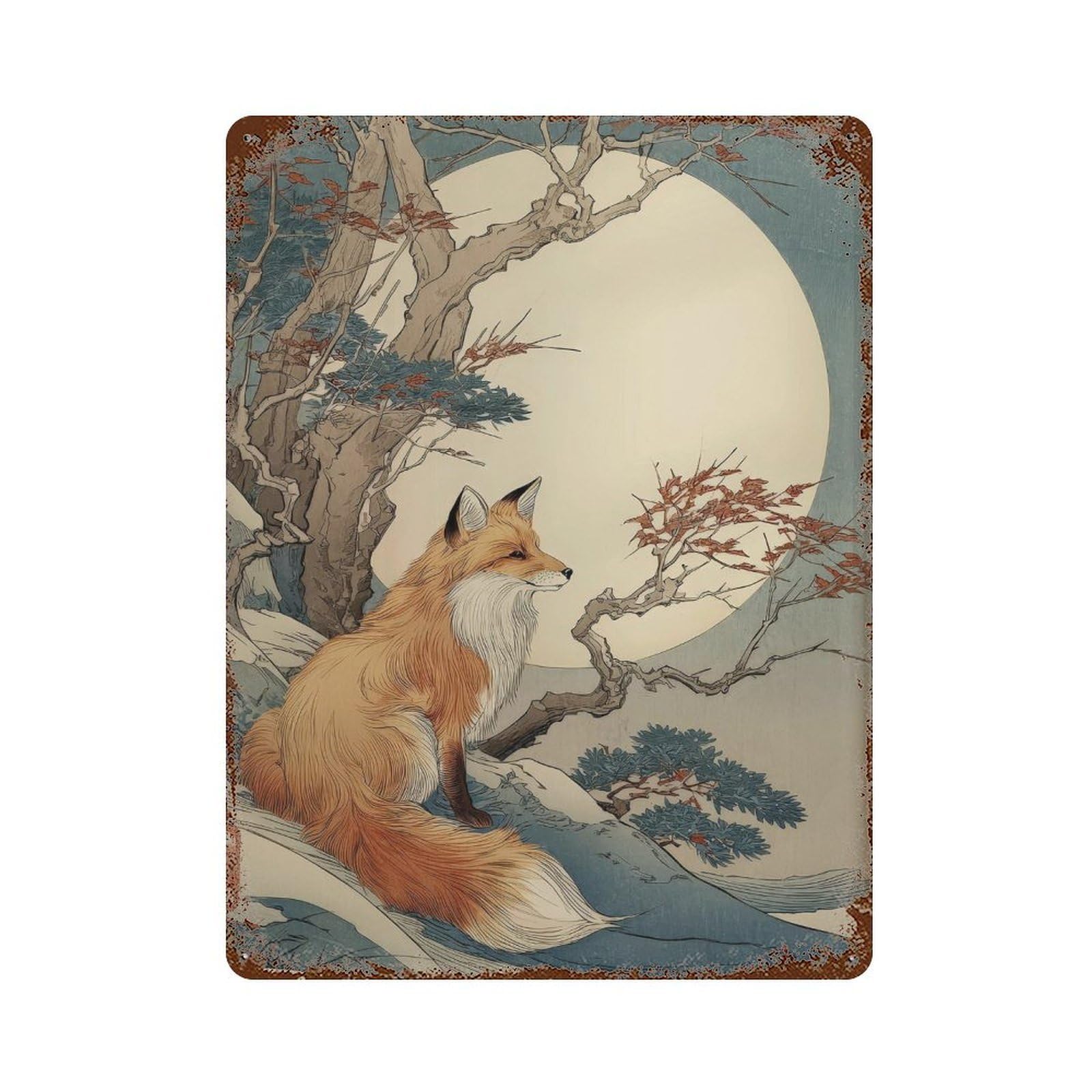 xiaoxiaoshen Fox Wildlife Japanese Ukiyo Wall Decor Art Metal Tin Poster Modern Home Decor Art Home Bar Shop Decorations Vintage Sign 40x30cm
