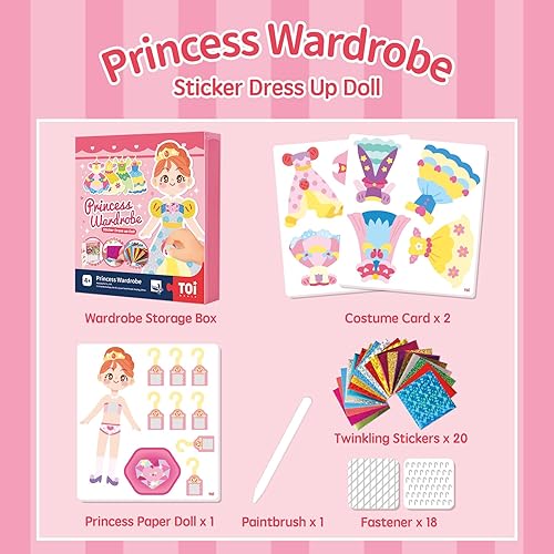 Miniatura 5 de Toi Muñeca de papel de vestir para niñas a partir de 4 años, juego de muñecas de papel reutilizables con caja de almacenamiento para armario,