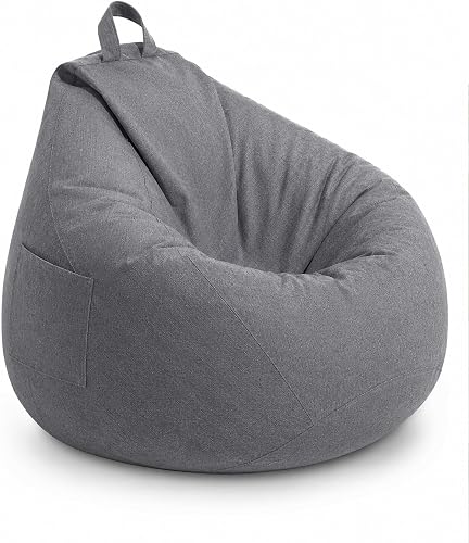 Highdi Large Bean Bag Without Fillings - Cotton Linen Durable & Comfortable, Grey Storage Bean Bag Chair for Living Room/Bedroom/Gaming Room, Perfect for Adults & Teens, Childrens - 1