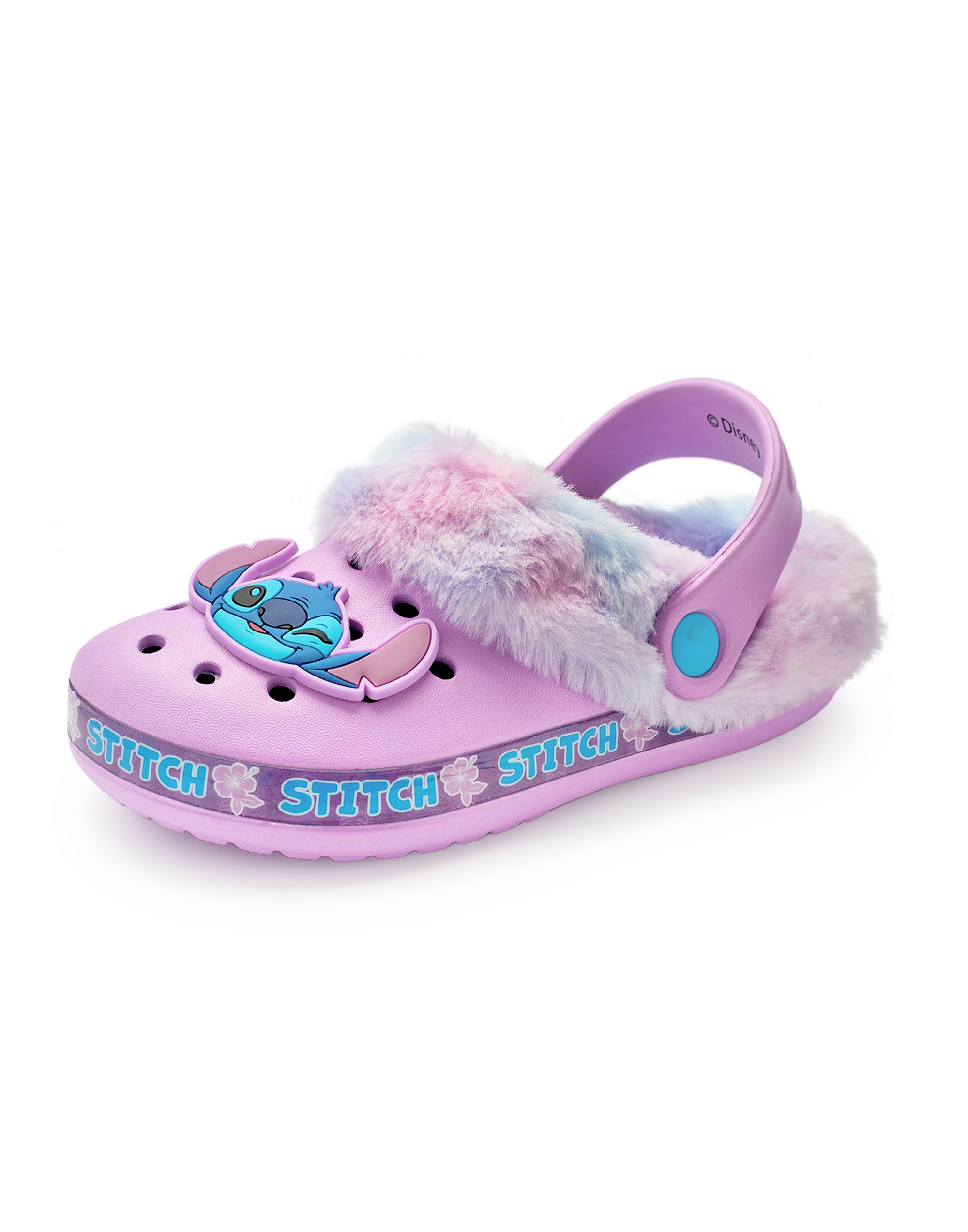 Disney Lilo & Stitch Girls Sabots | Slip-Ons en Caoutchouc pour Enfants avec breloque de Personnage Stitch en Violet | Sandales doublées de Fourrure pour Enfants avec Bride de Talon et imprimé Fleur