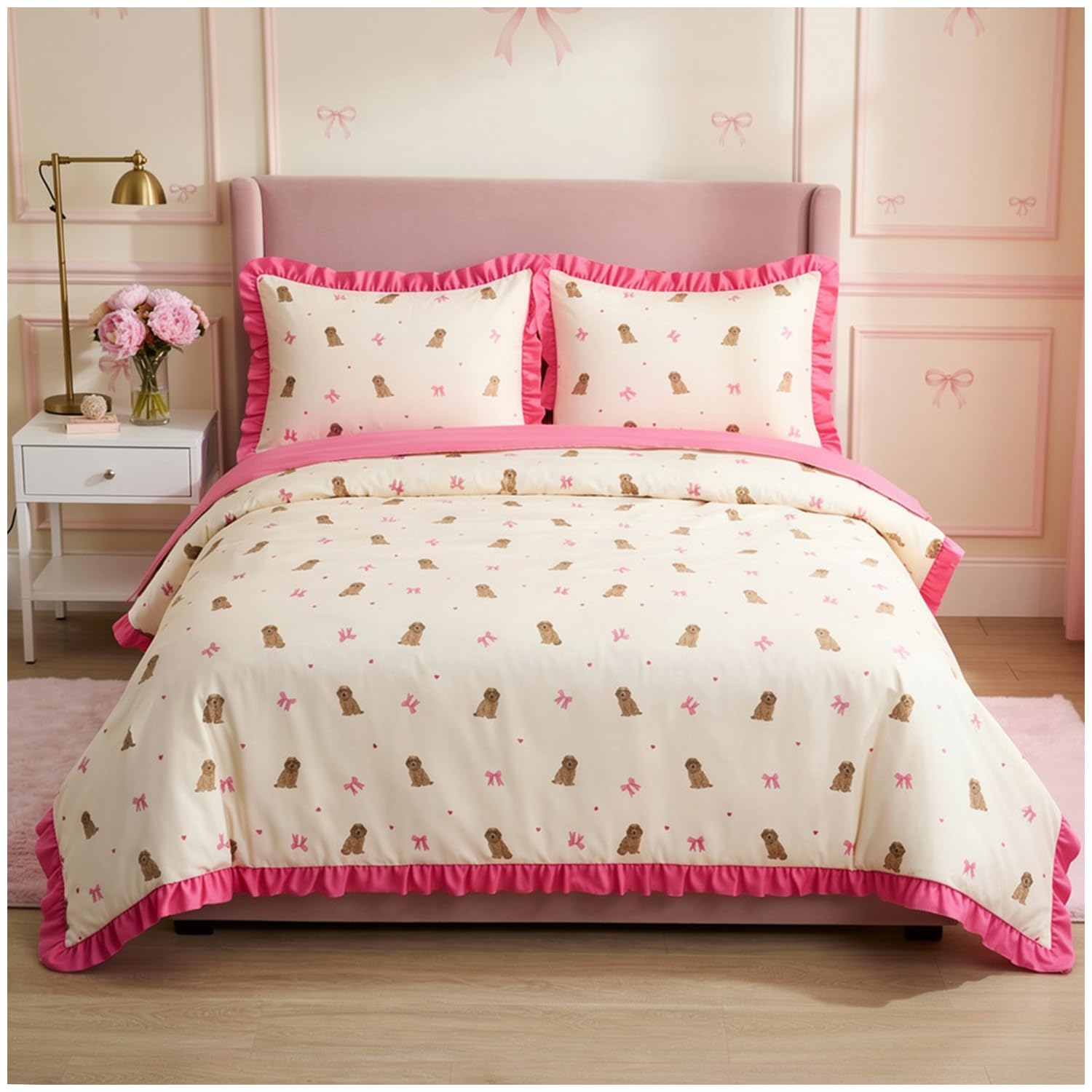 GC GAVENO CAVAILIA Puppy Bows Single Duvet Cover Set - Pink