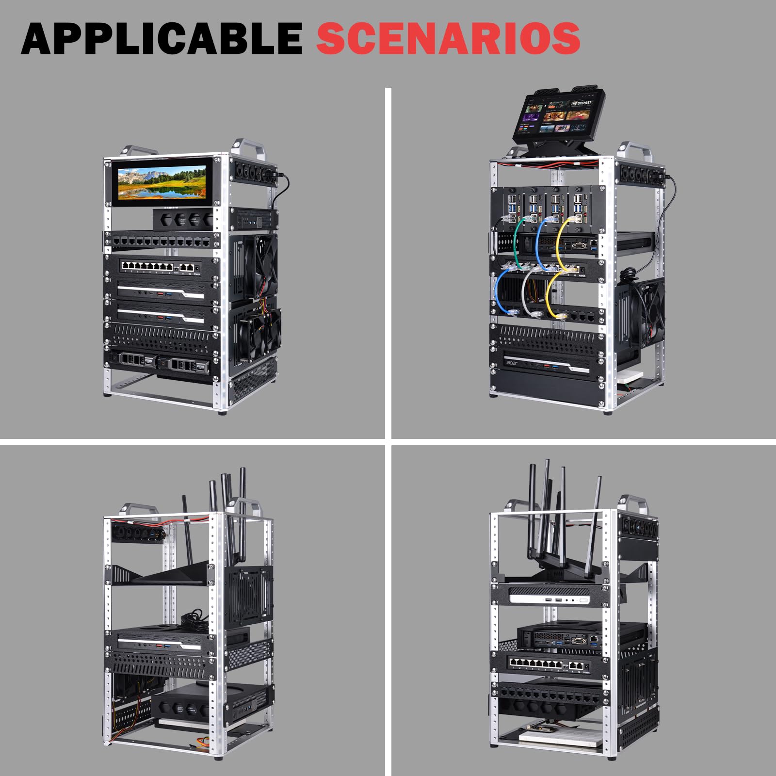 GeeekPi DeskPi RackMate TL1 - Armario para servidores (10 Pulgadas, 10U, 264 mm de Profundidad) para Equipos de Red, servidores, Audio y vídeo, de aleación de Aluminio con Marco Abierto