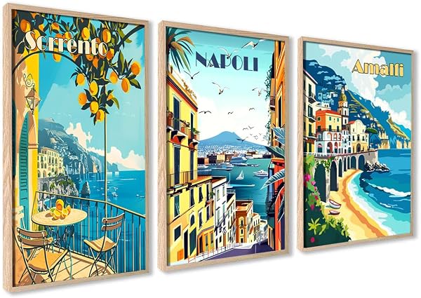 ag.art deco Affiche Decoration Murale 30x40 cm | Affiche Murale pour Salon et Chambre à Coucher | Poster Mural Sans Cadre | Lot de 3 Tableaux (Côte Amalfitaine) - 1