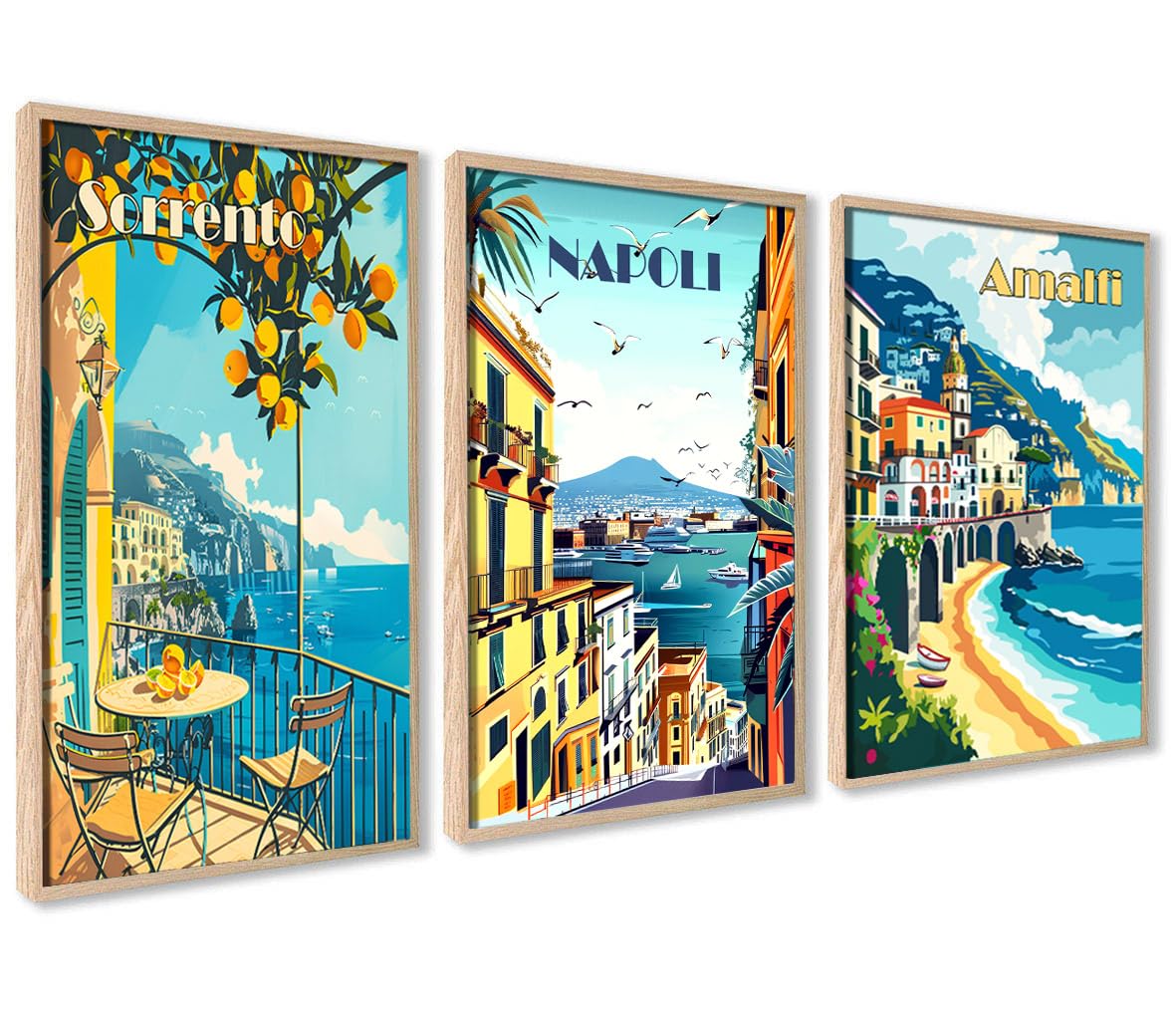 ag.art deco Pictures for Living Room | 30x40 cm Prints for Walls | Canvas Wall Art for Hallway and Stairs | Room Decor | Unframed Posters | Set of 3 Artwork (Amalfi Coast) â image 1