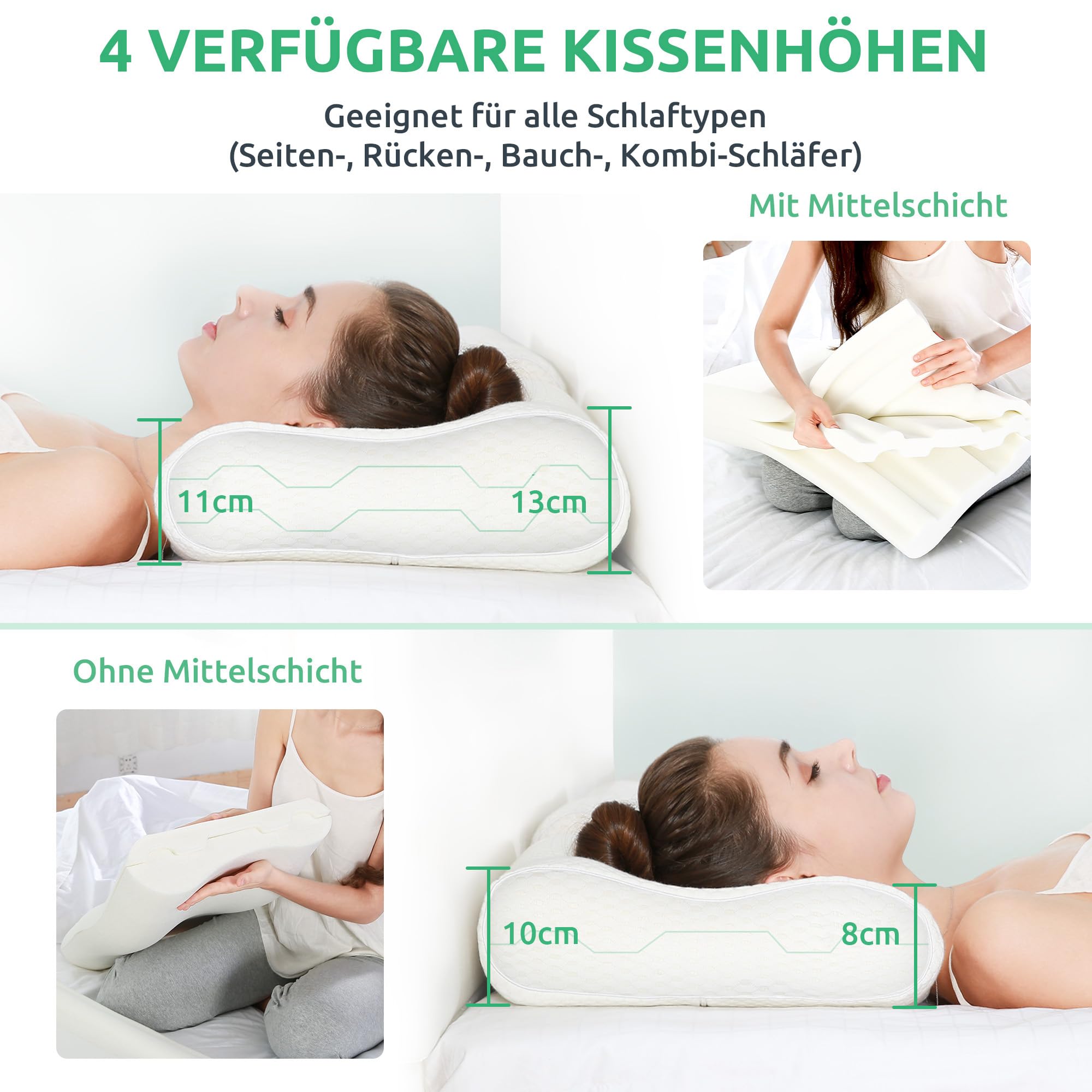 UTTU Memory Foam Kissen, Ergonomisches Nackenkissen 60x35x13/11cm