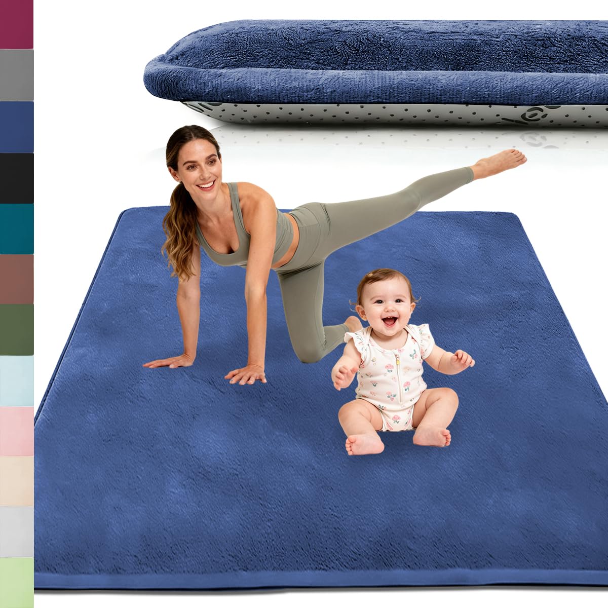 Tapis d'Eveil Bebe 2cm Mousse Garçon et Fille, Tapis De Jeux pour Bébé Jeu Antidérapant Rampant, Tapis Mémoire Mousse Moquette, Tapis de Jeu en Mousse pour Bébé, Bleu Foncé, 150 x 250 cm