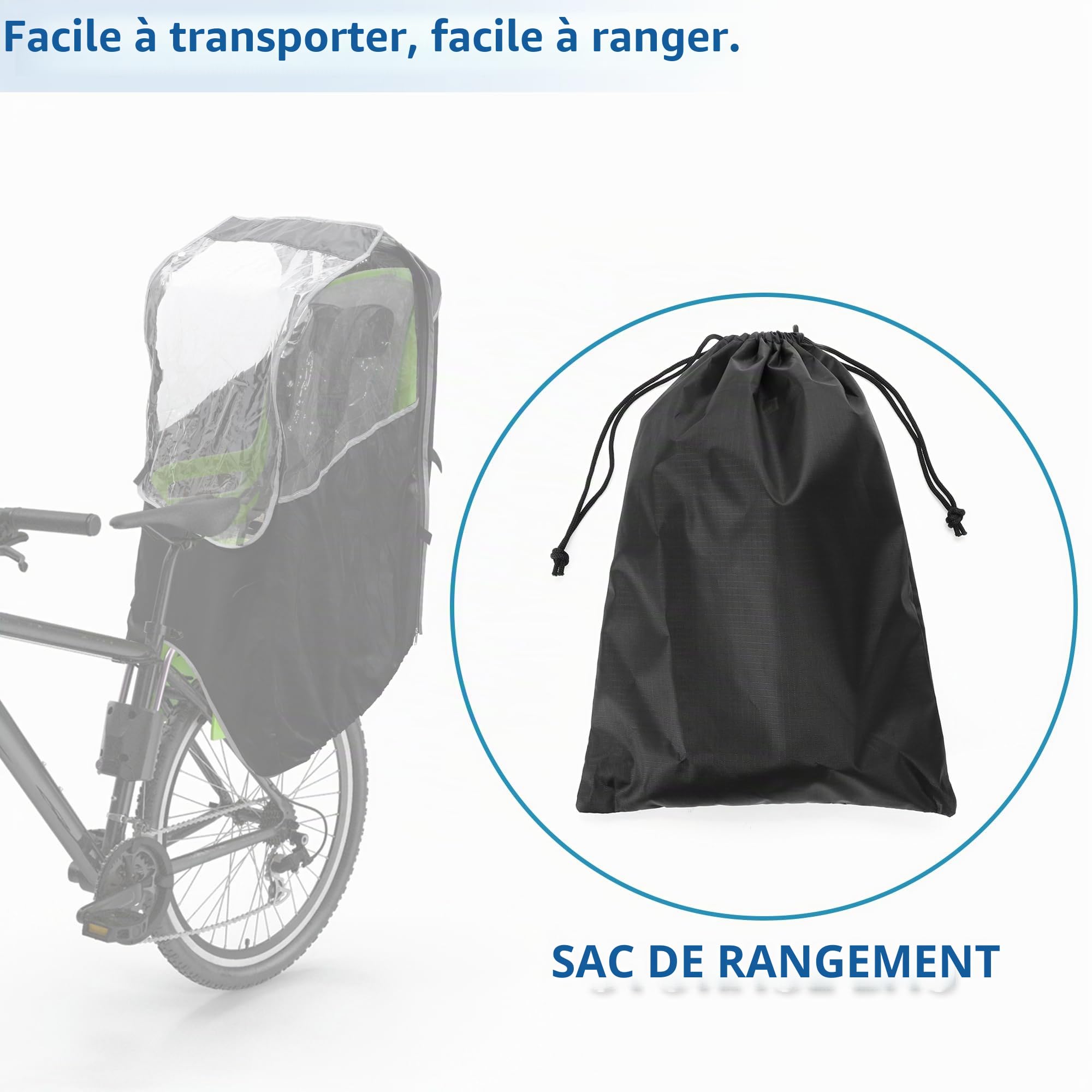 A ABSOPRO Housse Pluie Siège Enfante Vélo, Noir Transparent, 1 Pièce, PVC | Noir, Transparent, PVC, Respirant, Coupe-Vent, Fenêtre Avant Enroulable, Cordon De Serrage Réglable, Universel