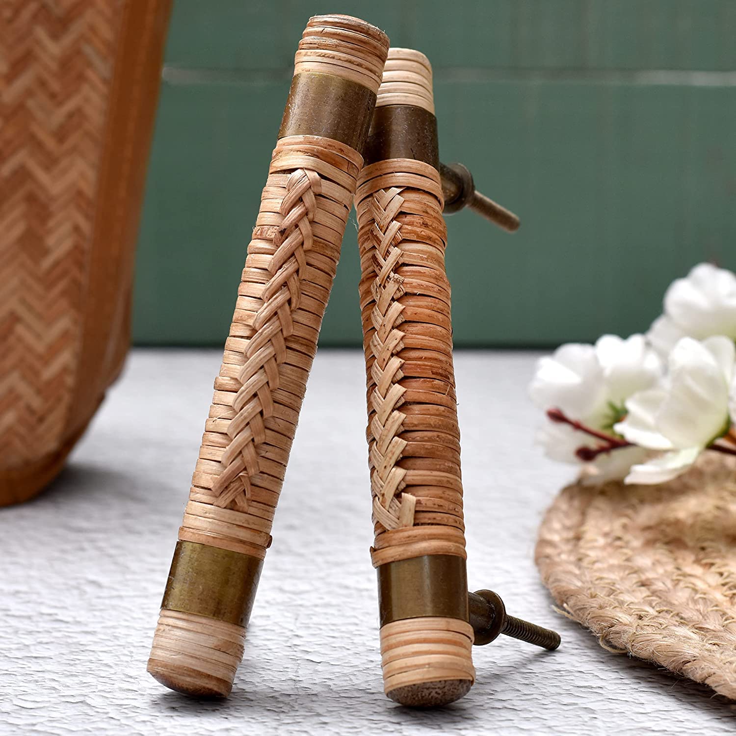 Rattan Drawer Pulls - Rattan Handles - Wood Drawer Pulls - 4.1